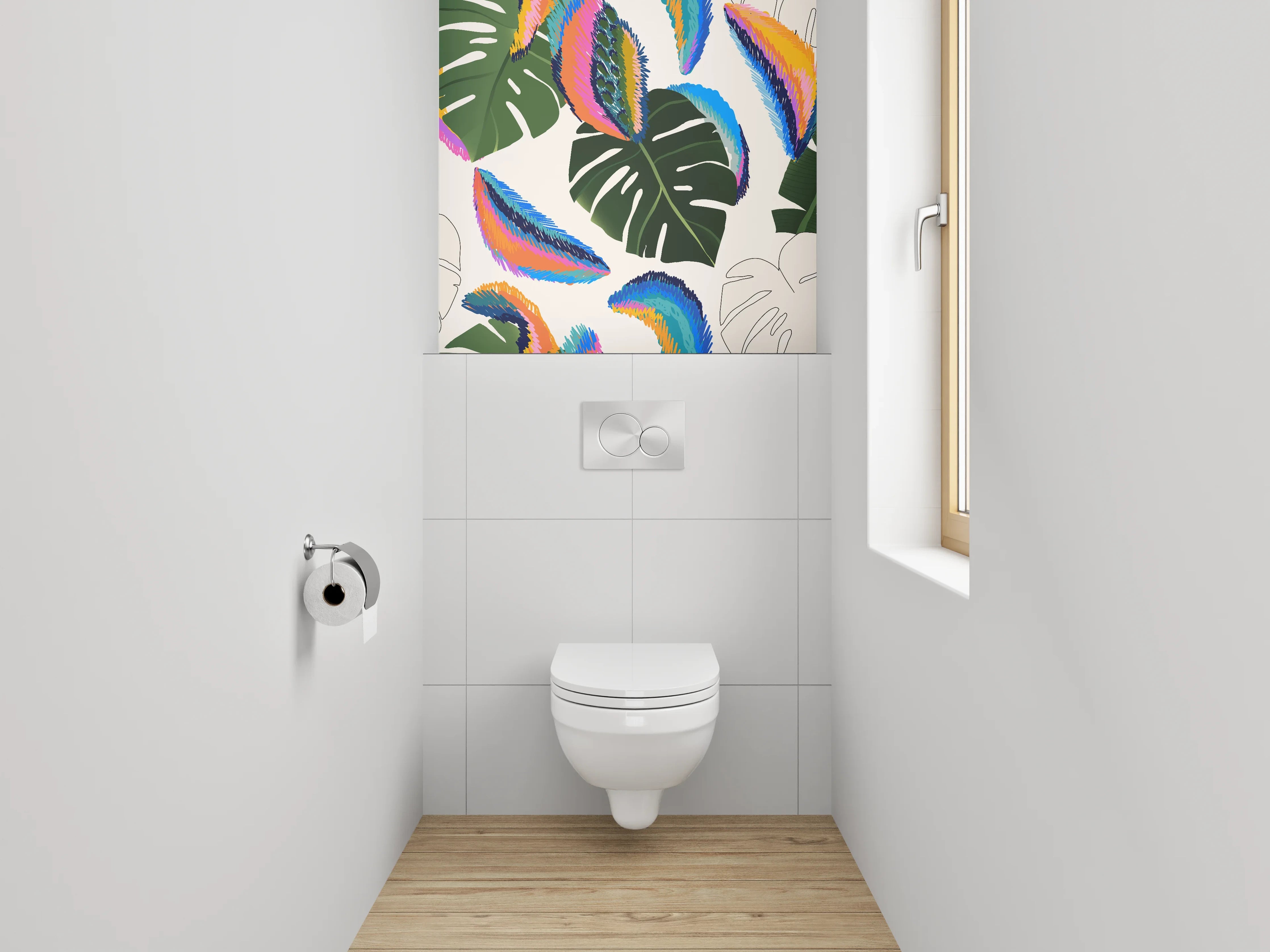 WC-Rückwand - Tropisches Blätterdesign in Aquarellfarben