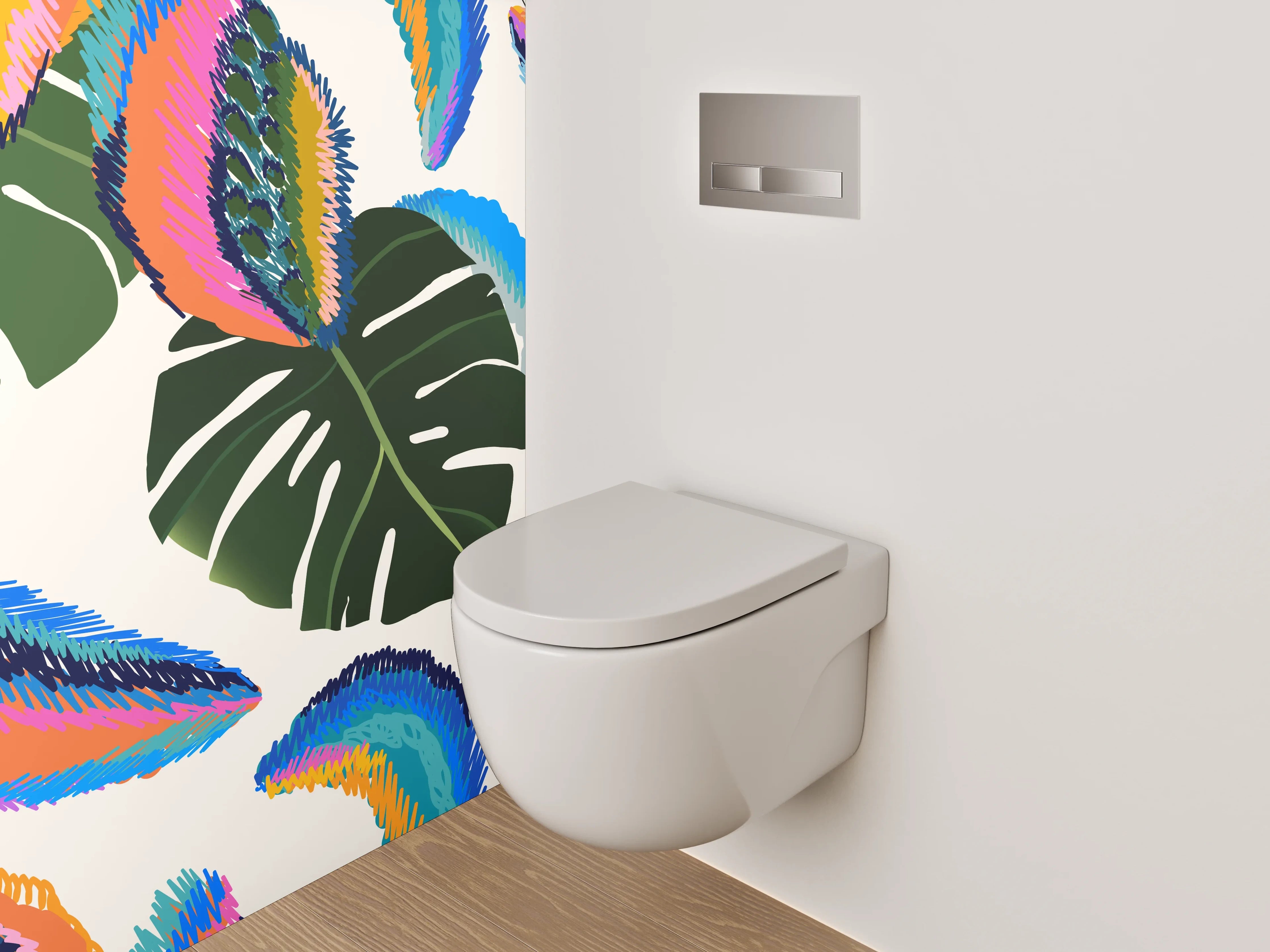 WC-Rückwand - Tropisches Blätterdesign in Aquarellfarben