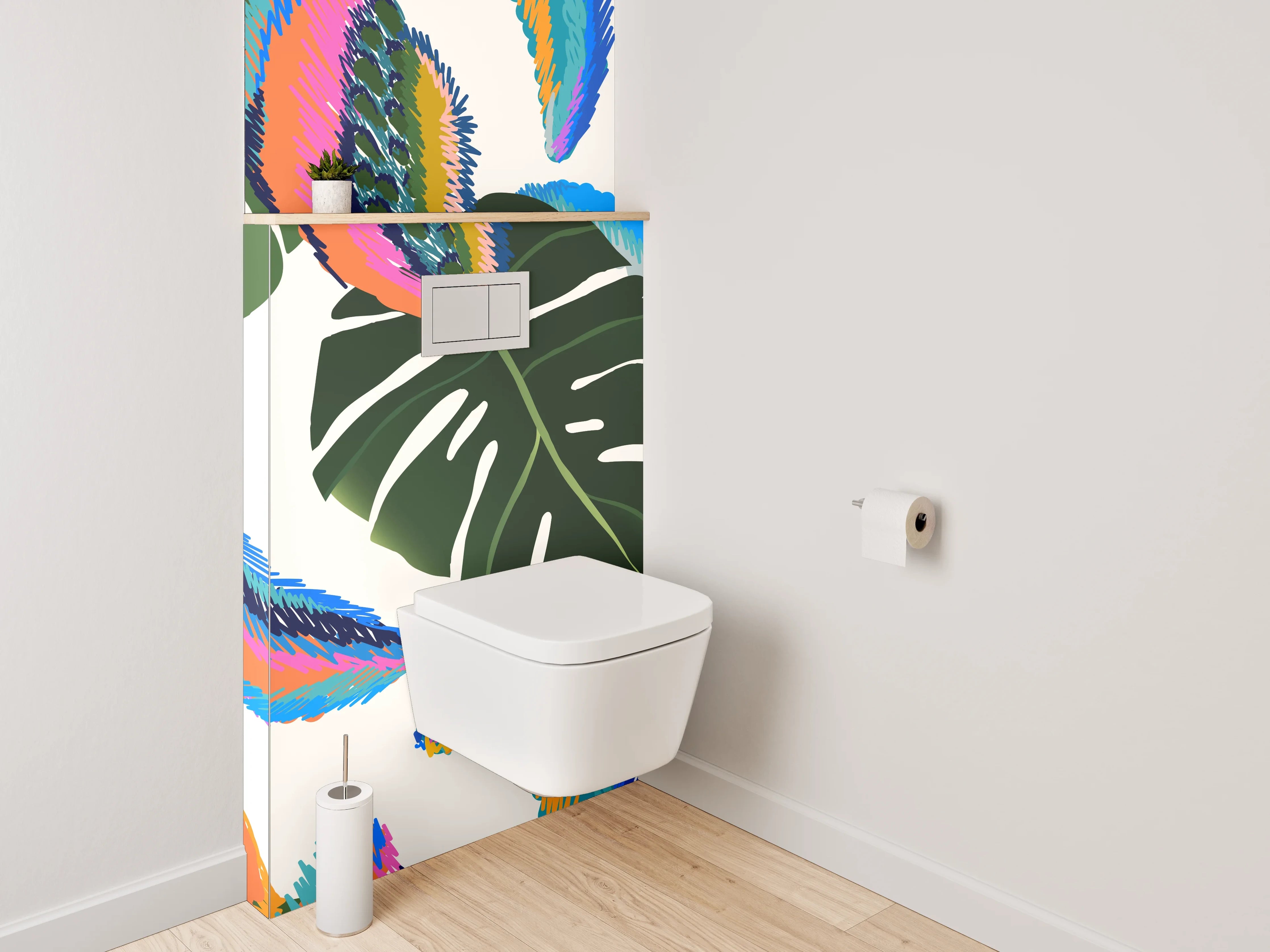 WC-Rückwand - Tropisches Blätterdesign in Aquarellfarben