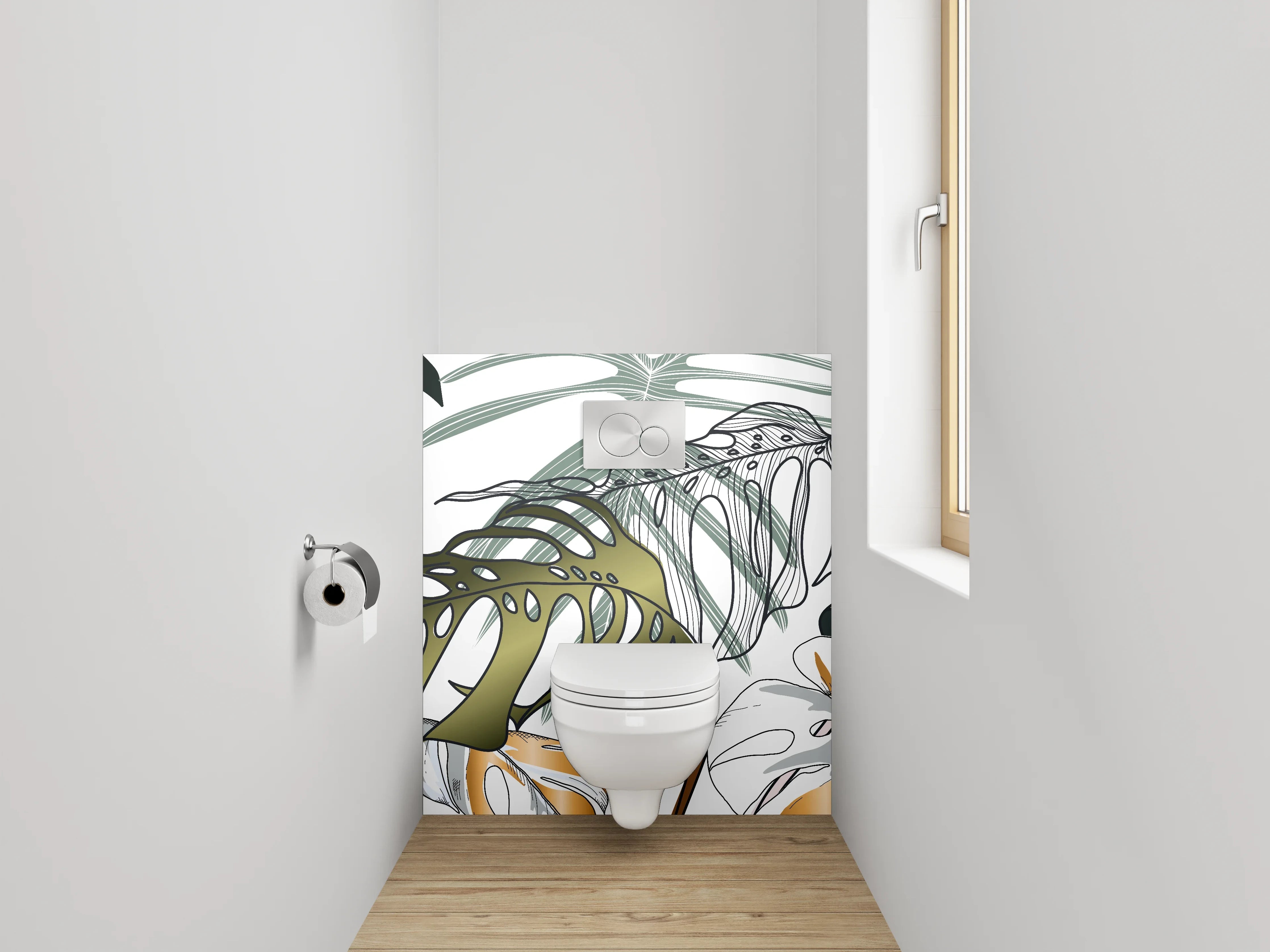 WC-Rückwand - Tropisches Blattdesign Grün-Gold Illustration