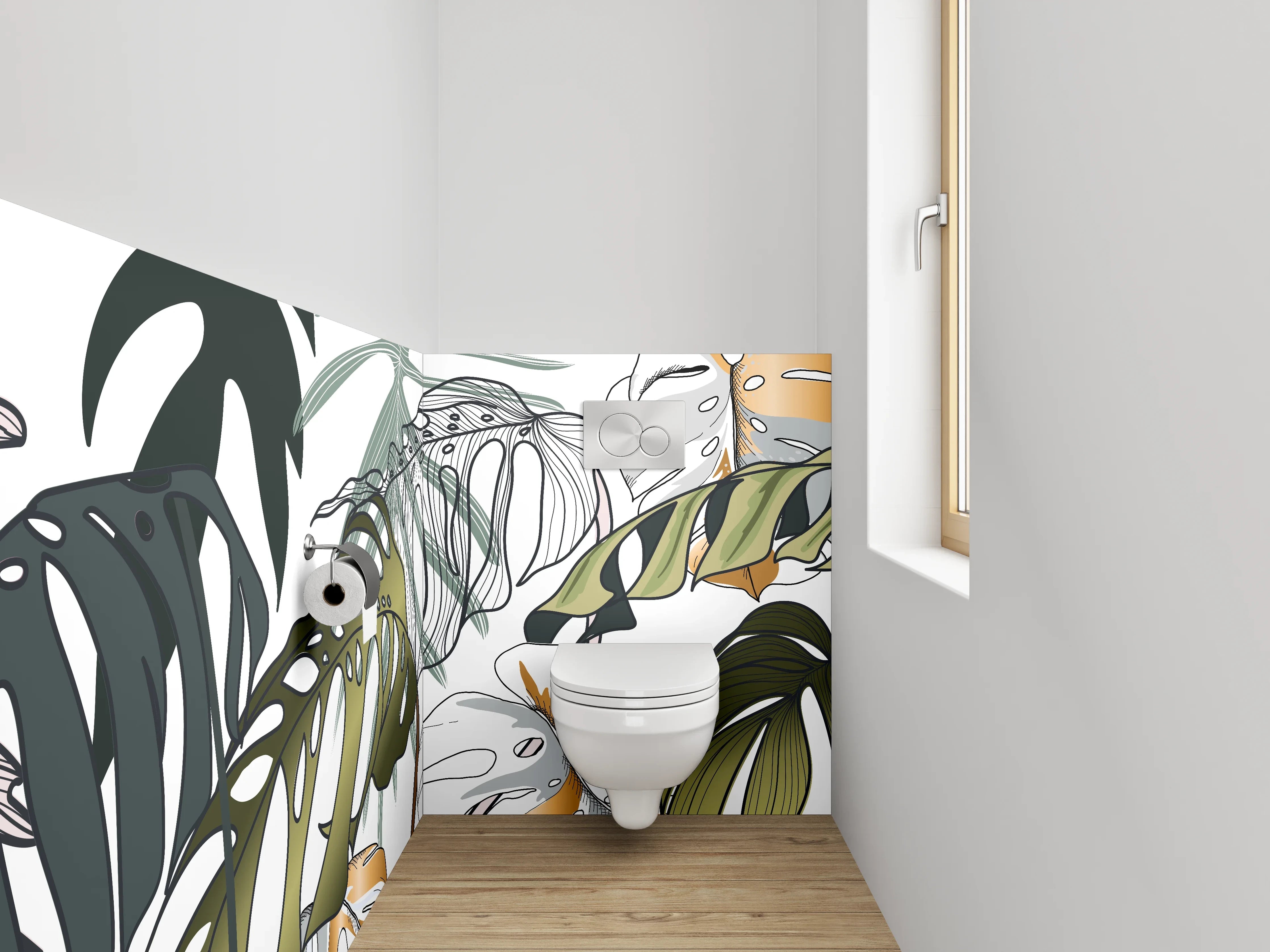 WC-Rückwand - Tropisches Blattdesign Grün-Gold Illustration