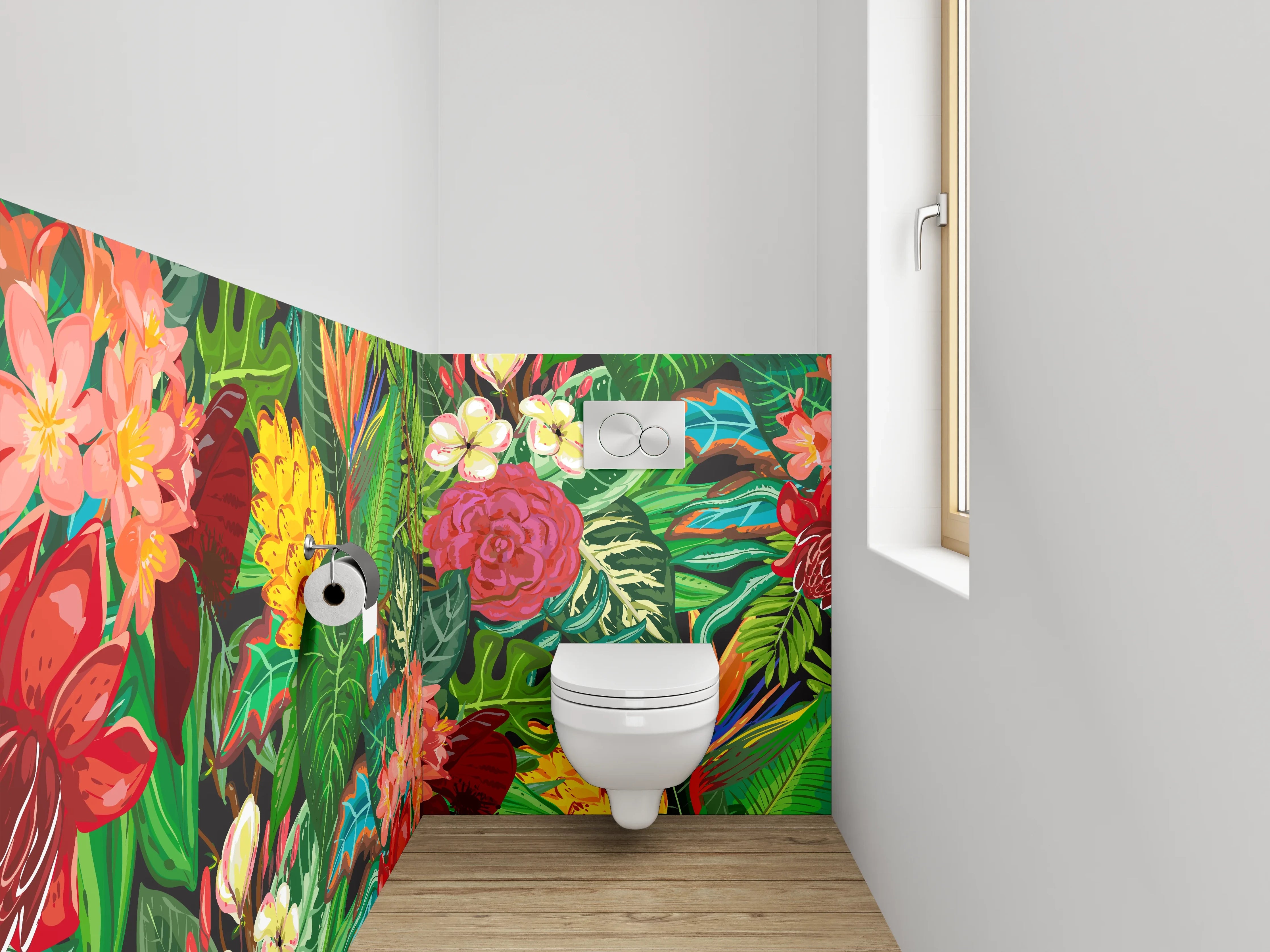 WC-Rückwand - Tropisches Blumenmuster Dschungel Stil