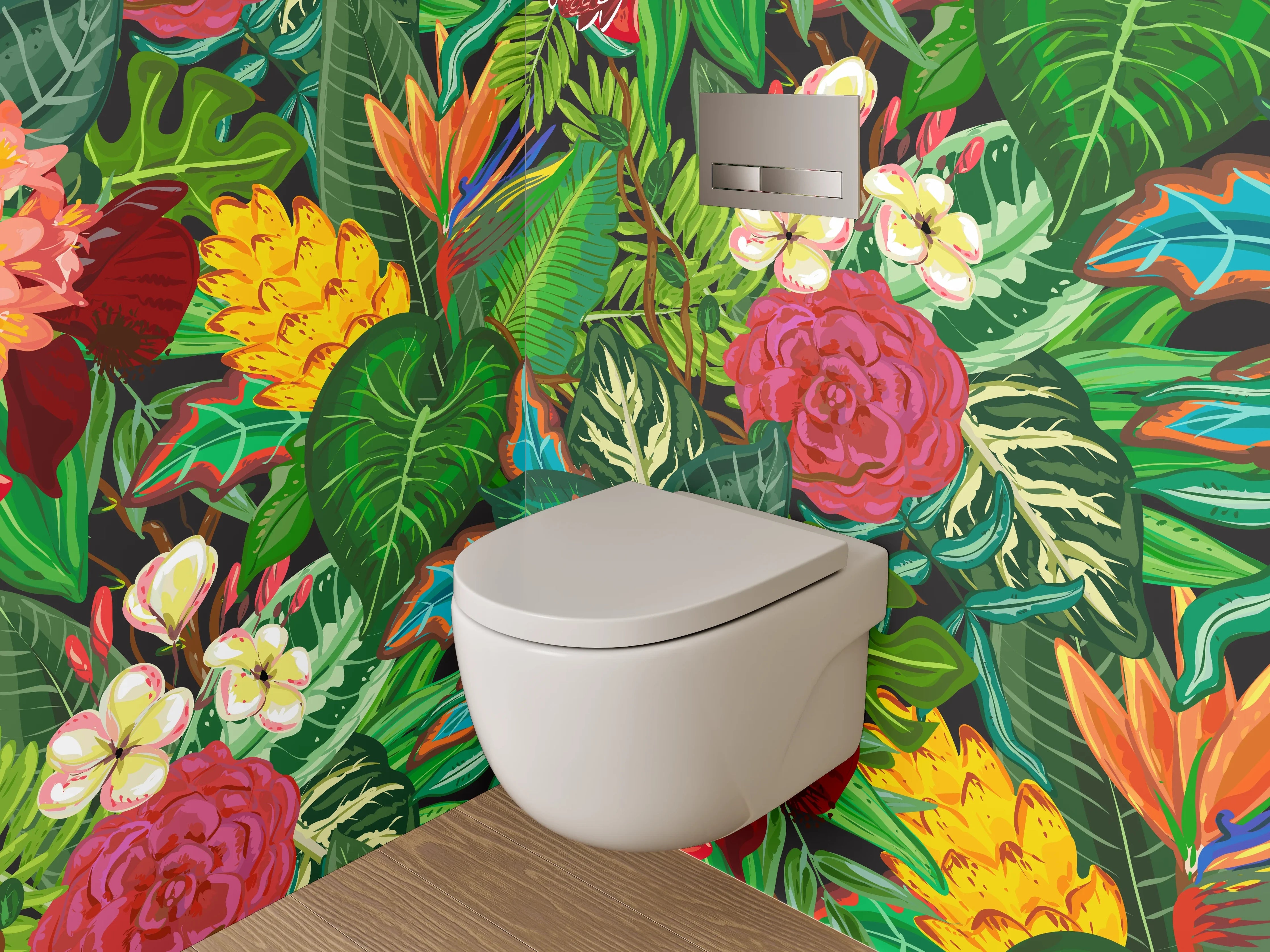 WC-Rückwand - Tropisches Blumenmuster Dschungel Stil