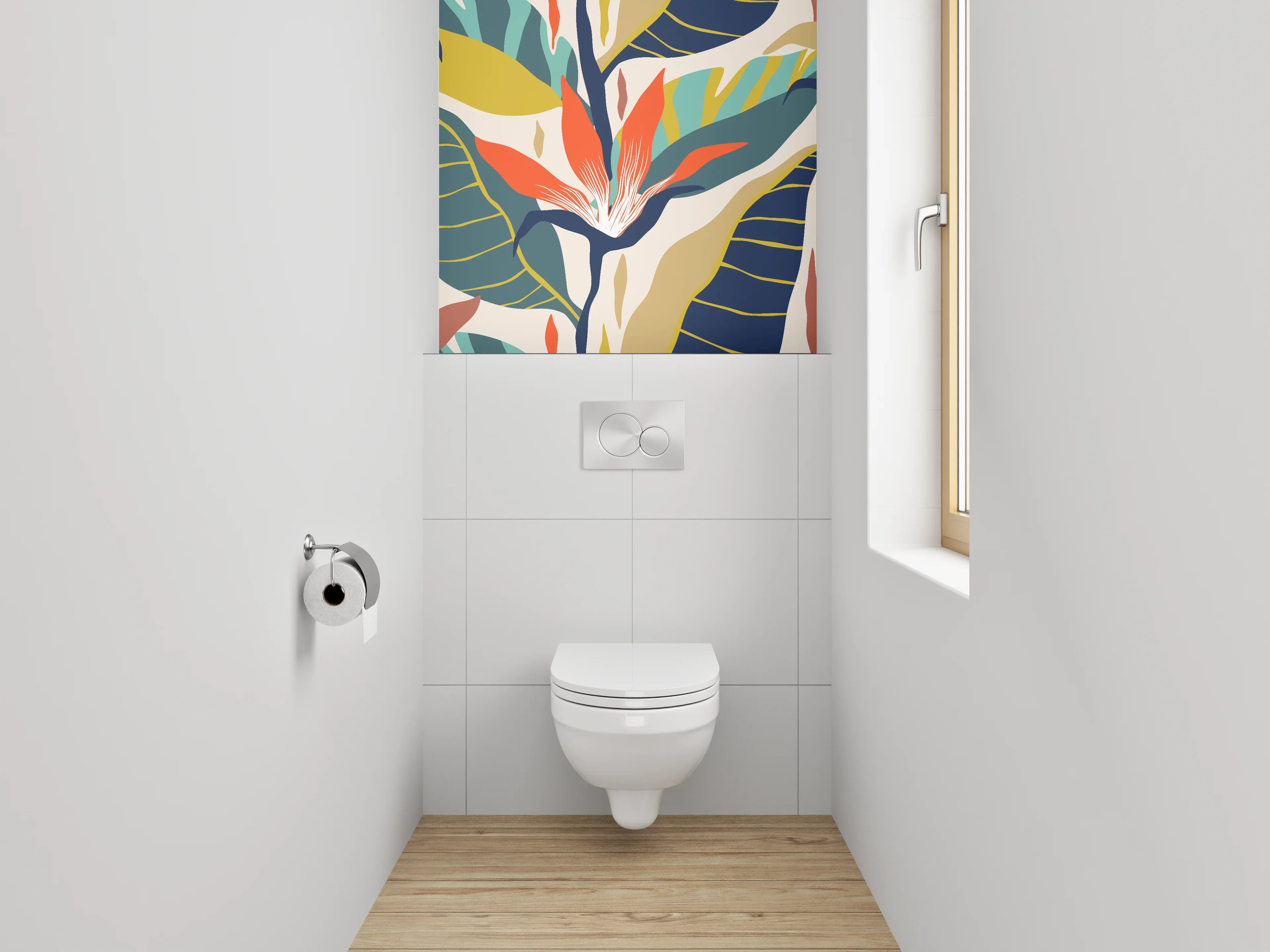 WC-Rückwand - Tropisches Blumenmuster bunt
