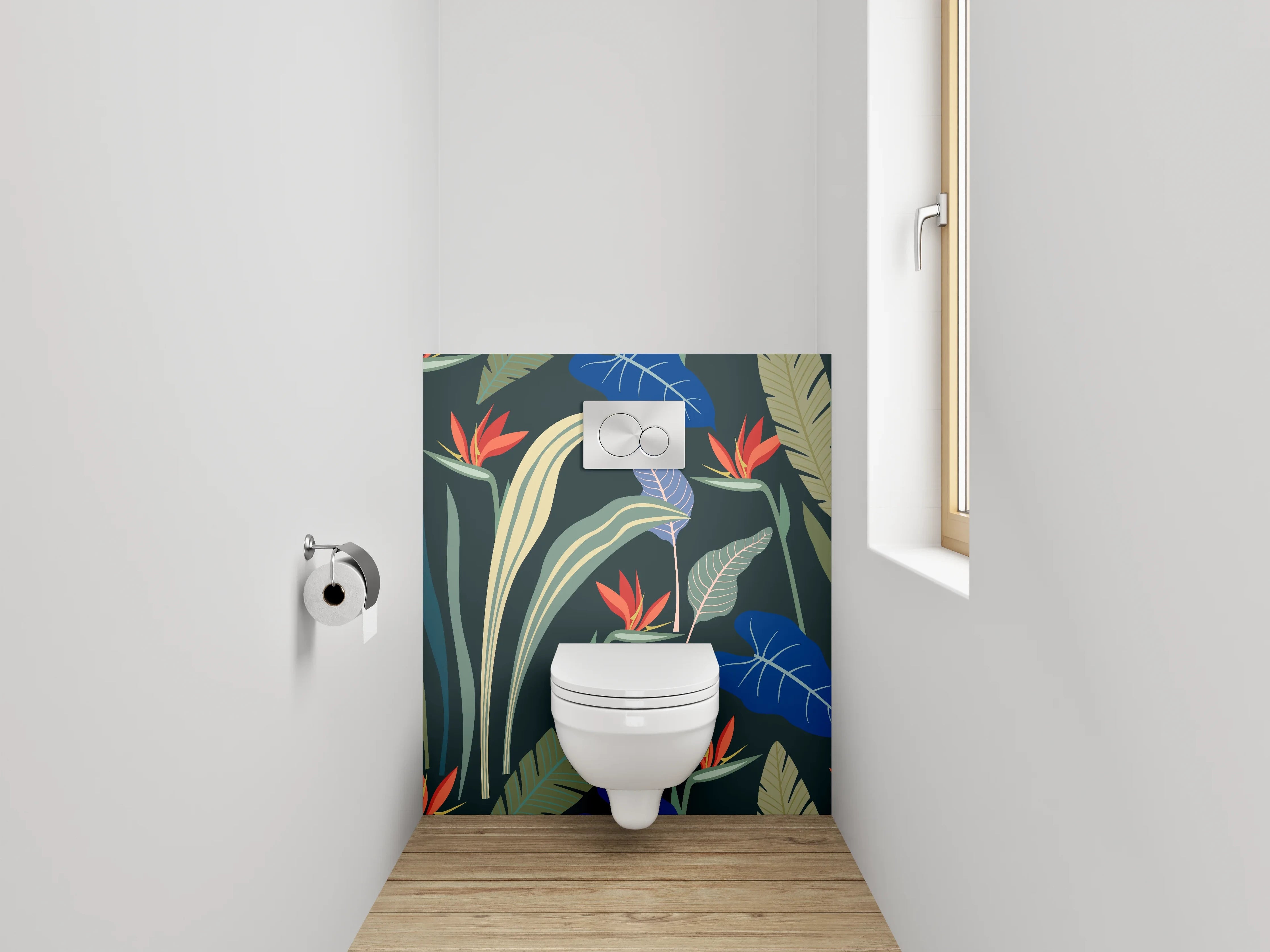 WC-Rückwand - Tropisches Blumenmuster dunkelgrün
