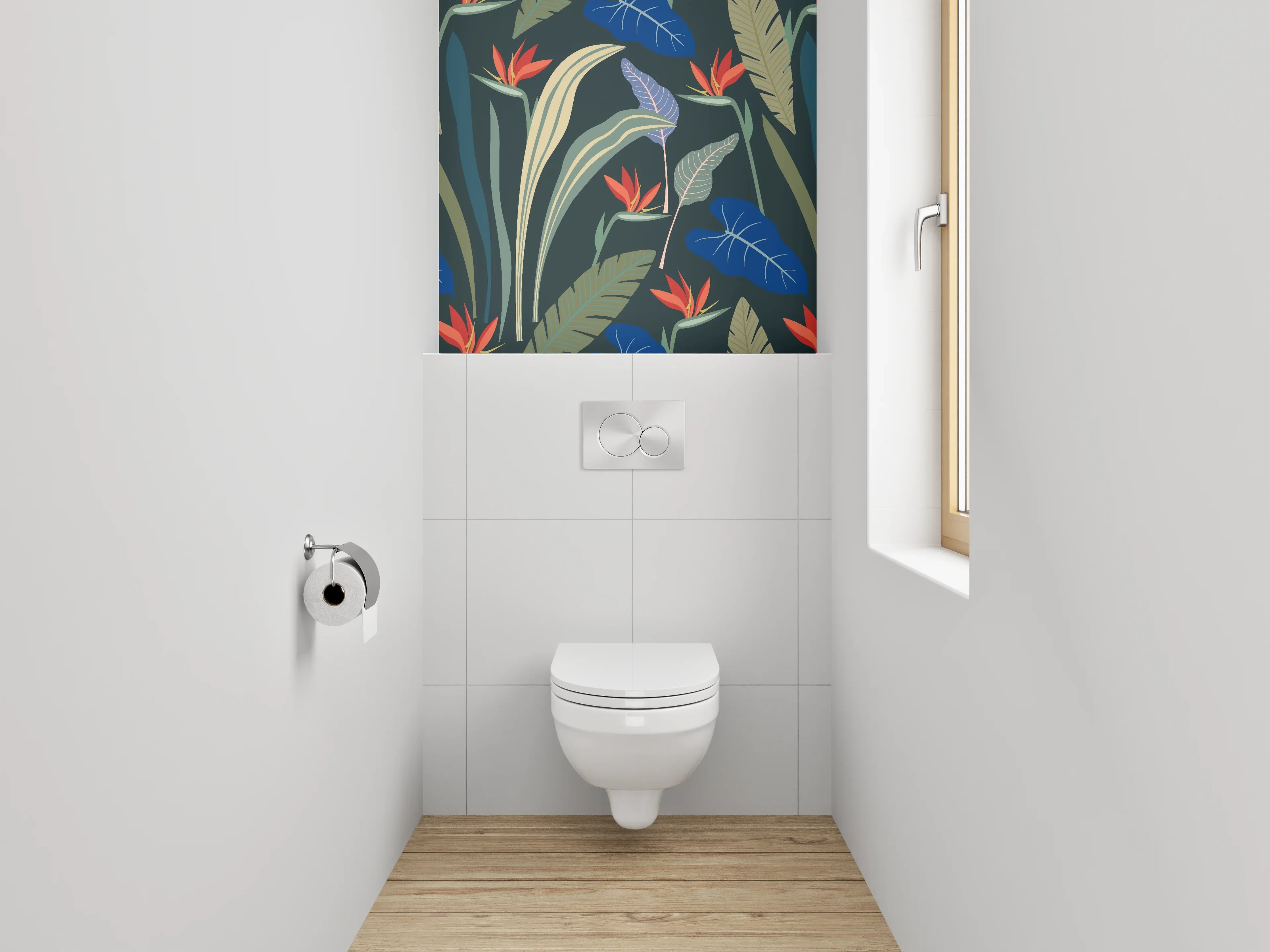 WC-Rückwand - Tropisches Blumenmuster dunkelgrün