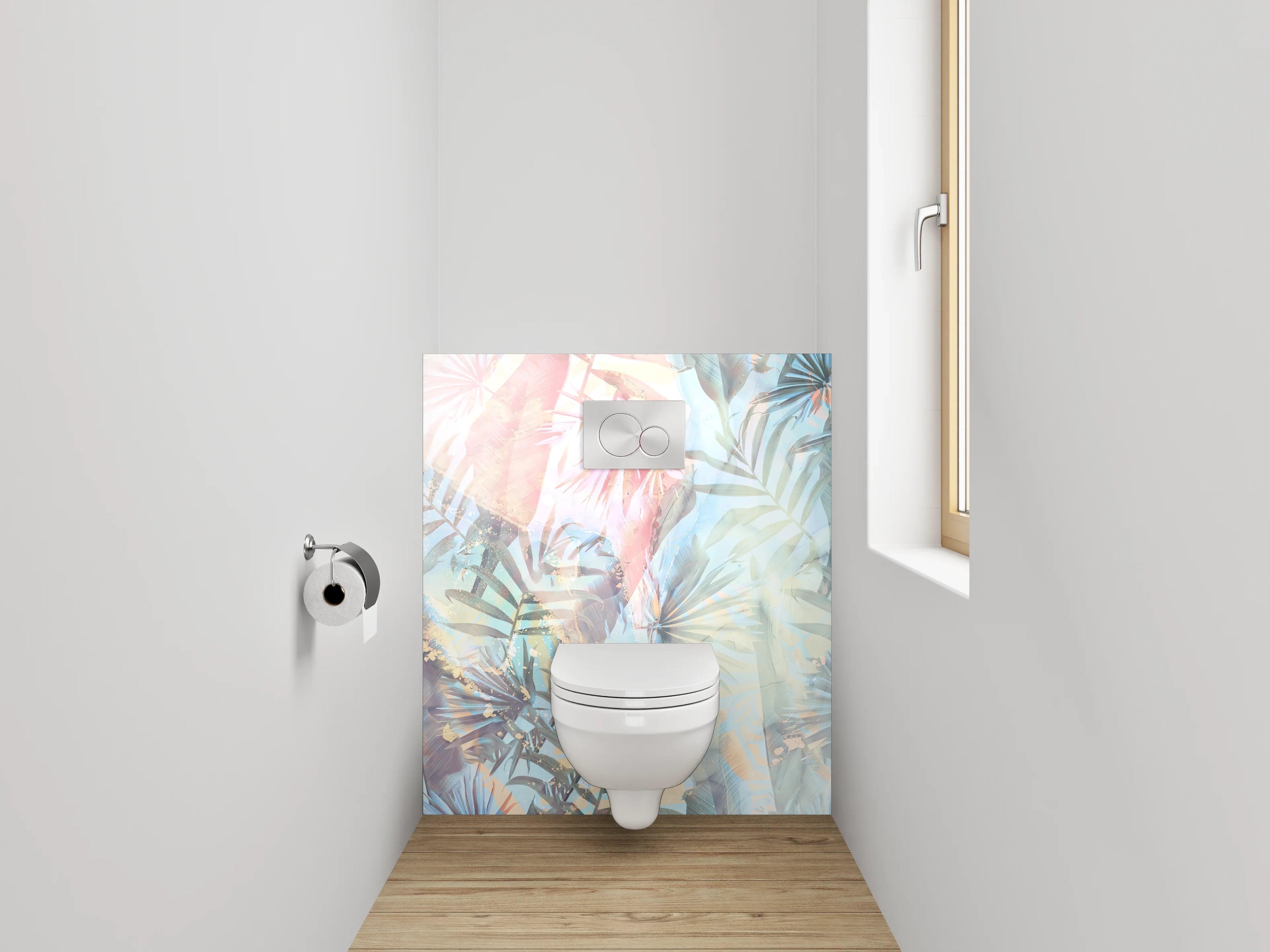 WC-Rückwand - Tropisches Palmenmuster Pastell Design