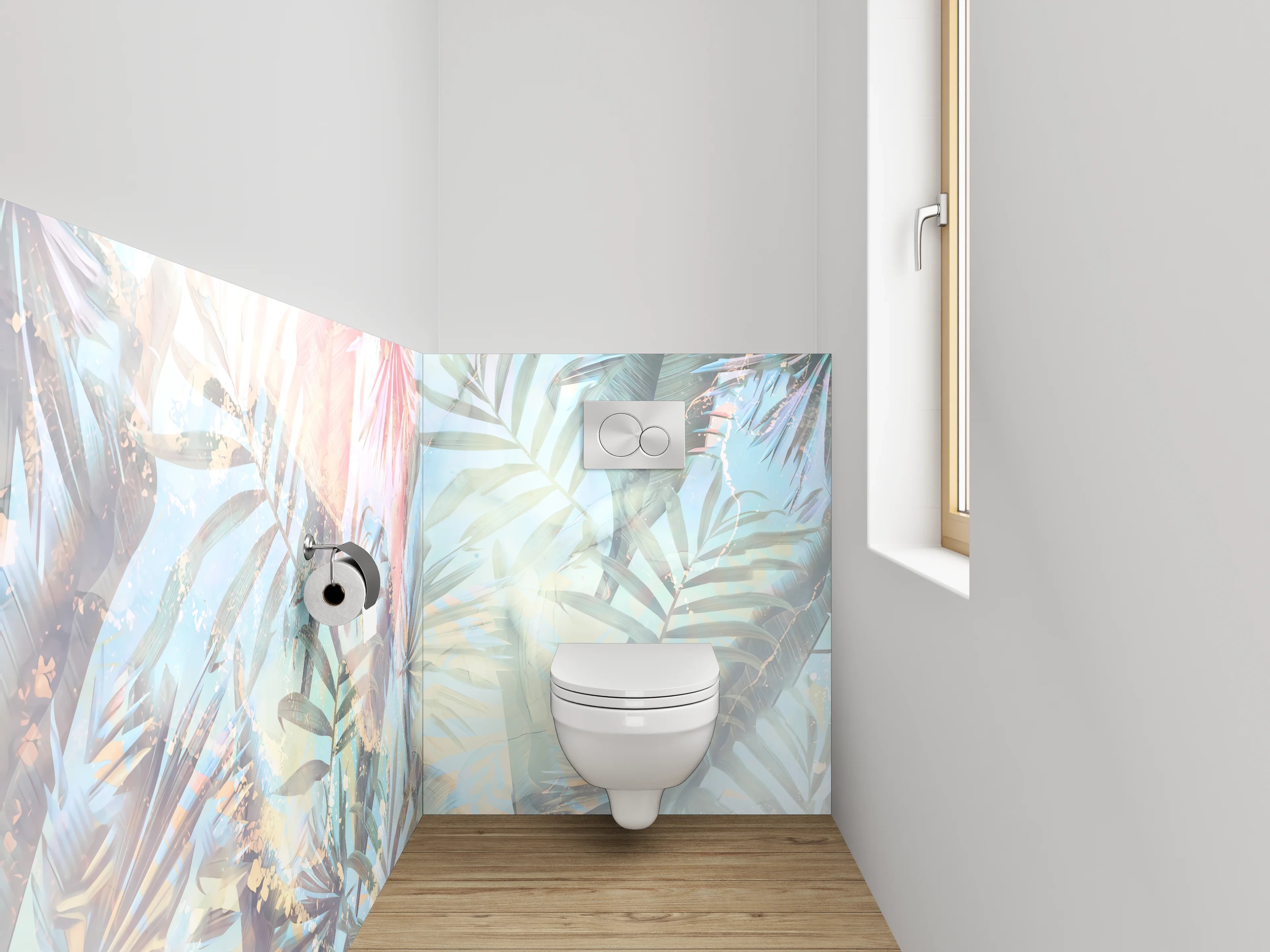 WC-Rückwand - Tropisches Palmenmuster Pastell Design
