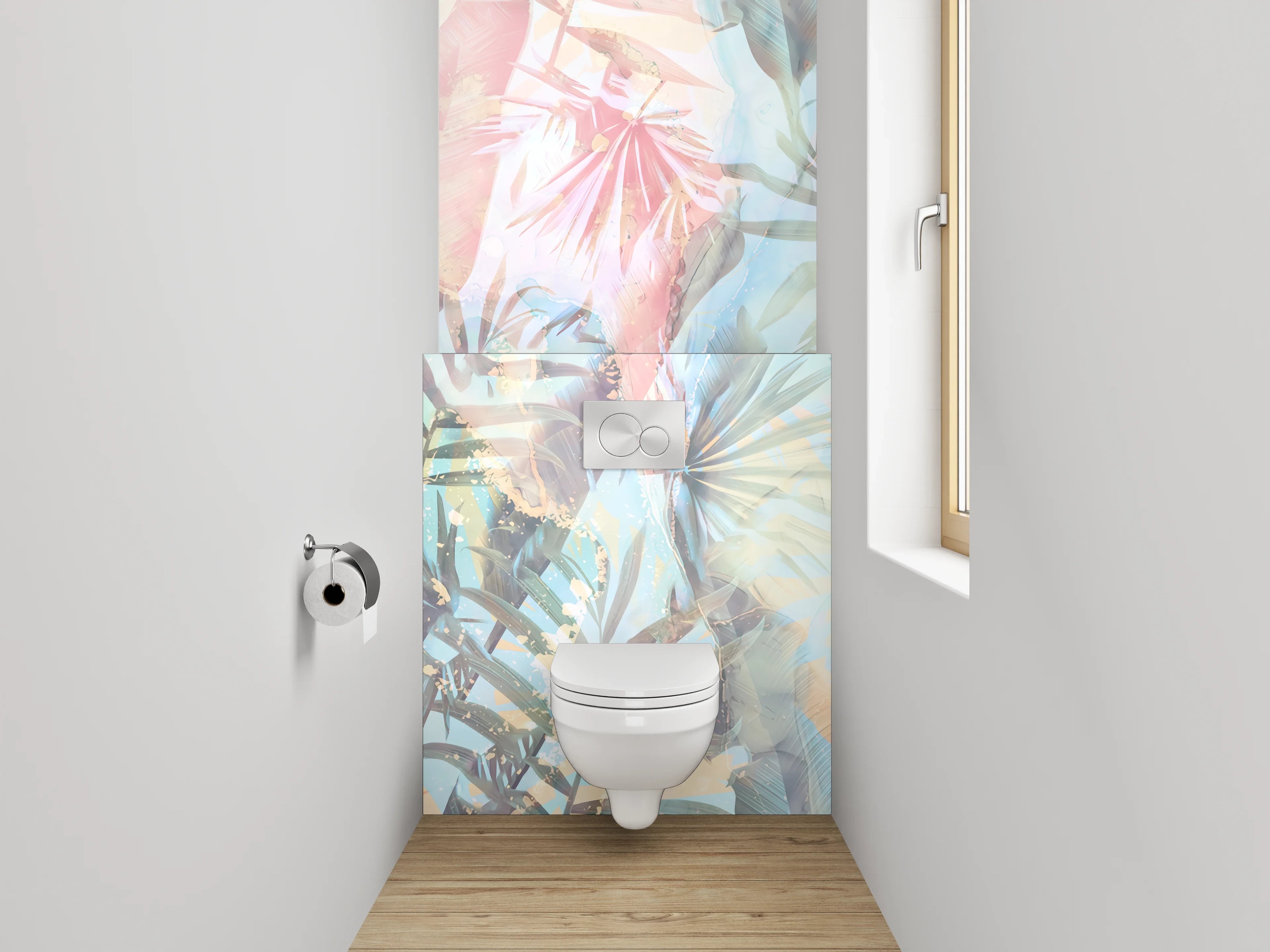 WC-Rückwand - Tropisches Palmenmuster Pastell Design