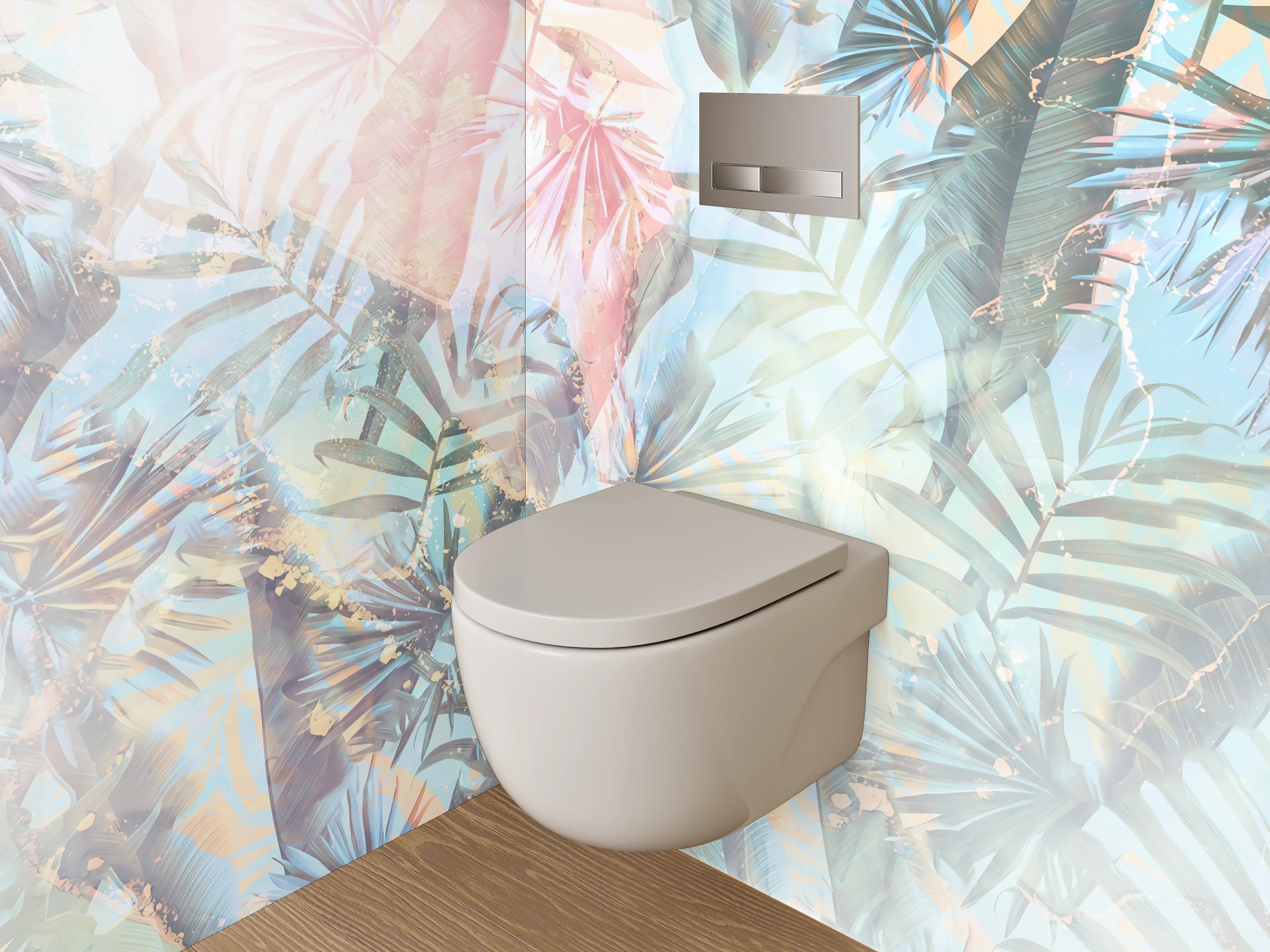 WC-Rückwand - Tropisches Palmenmuster Pastell Design