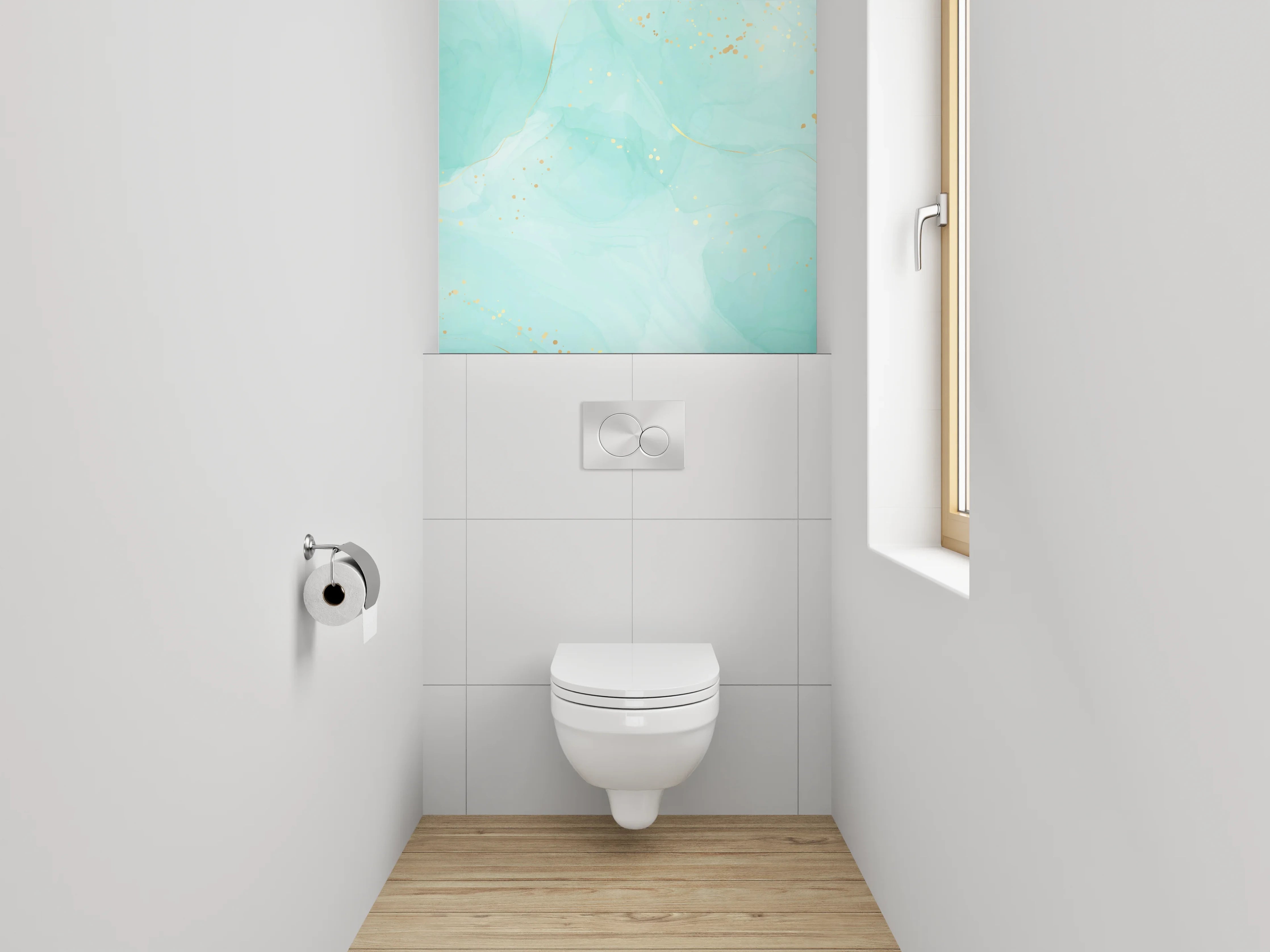 WC-Rückwand - Türkis Aquarell Marmor mit Goldsprenkeln