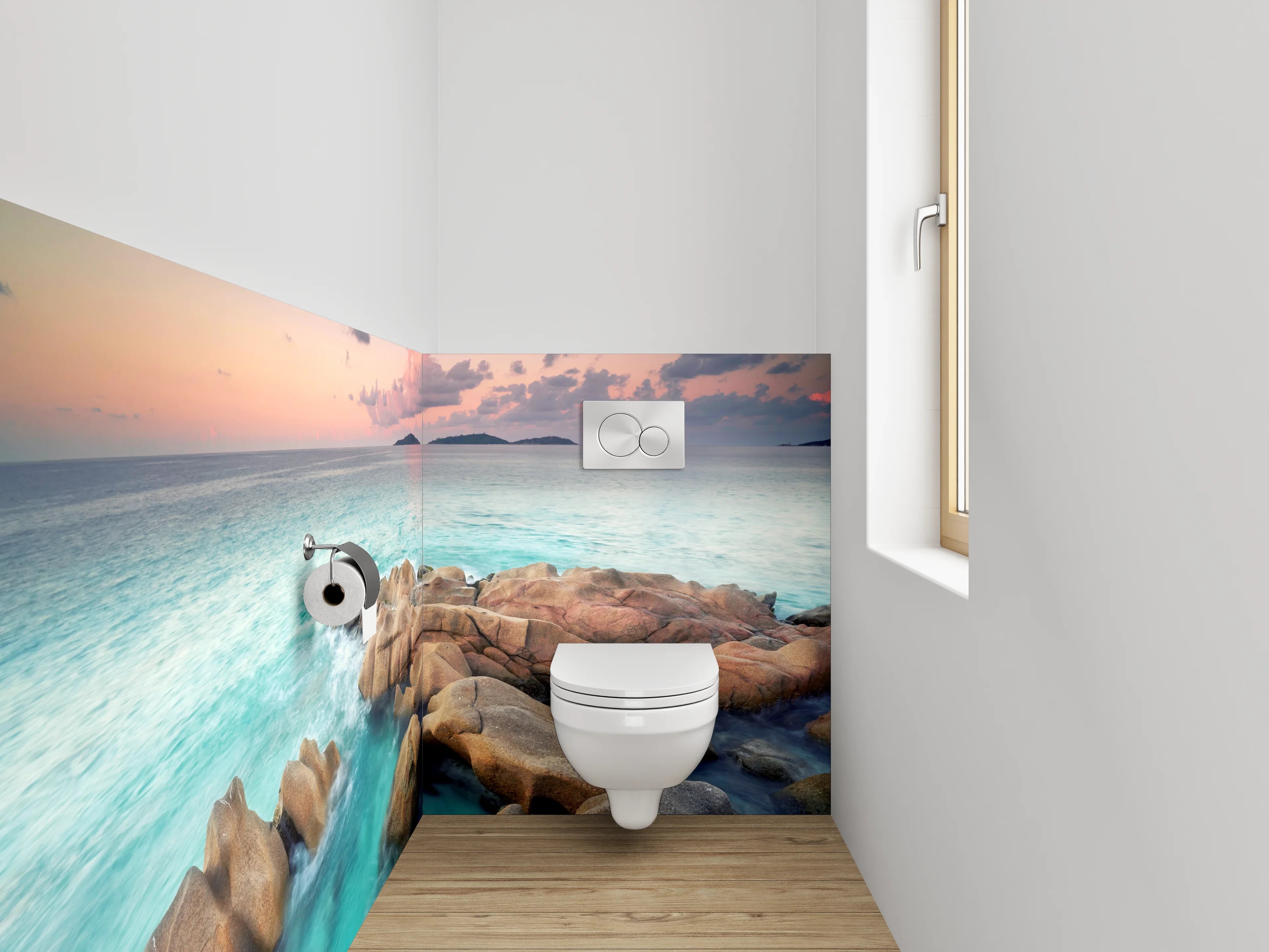 WC-Rückwand - Türkisblauer Ozean mit Felsen