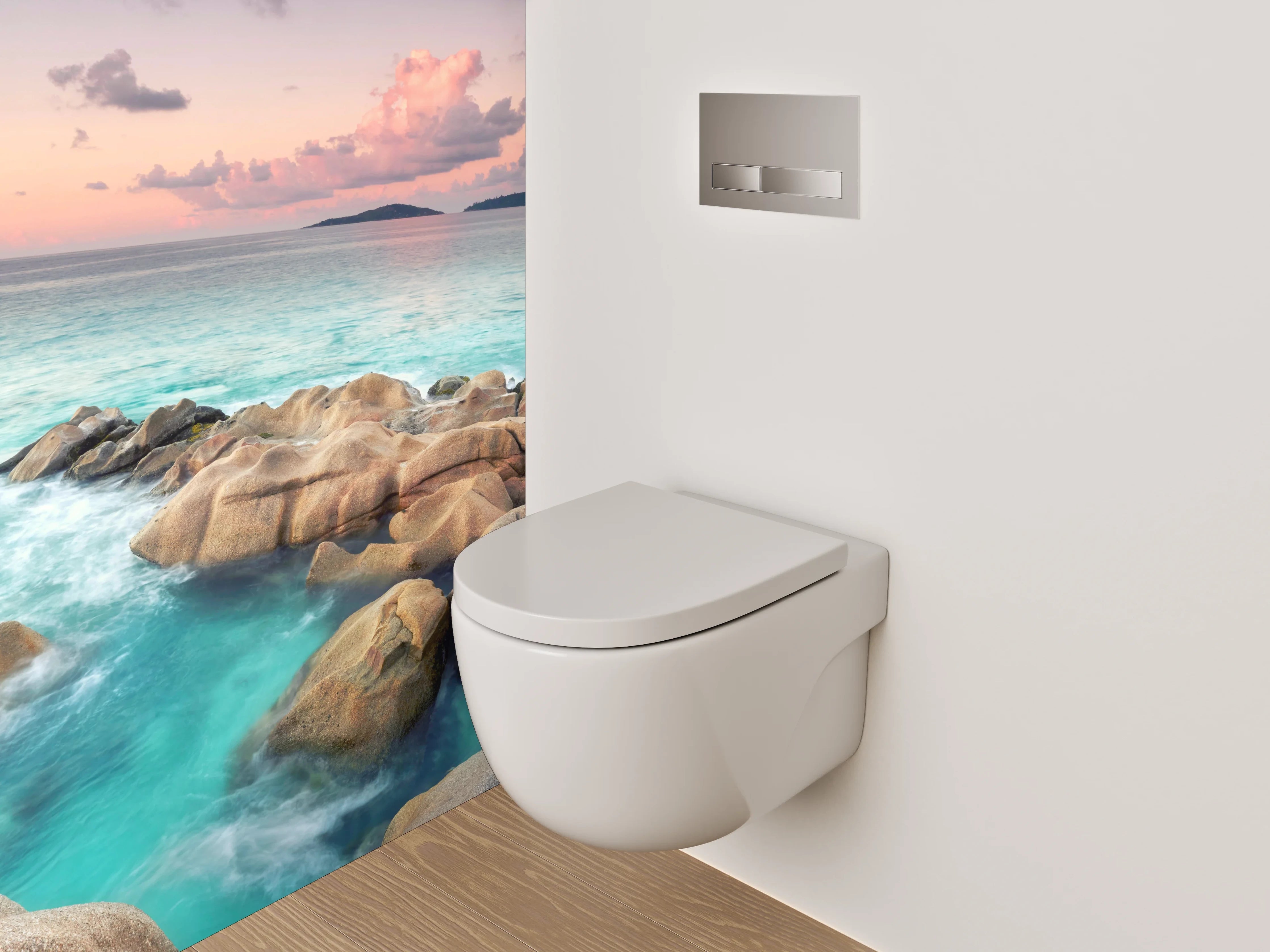 WC-Rückwand - Türkisblauer Ozean mit Felsen
