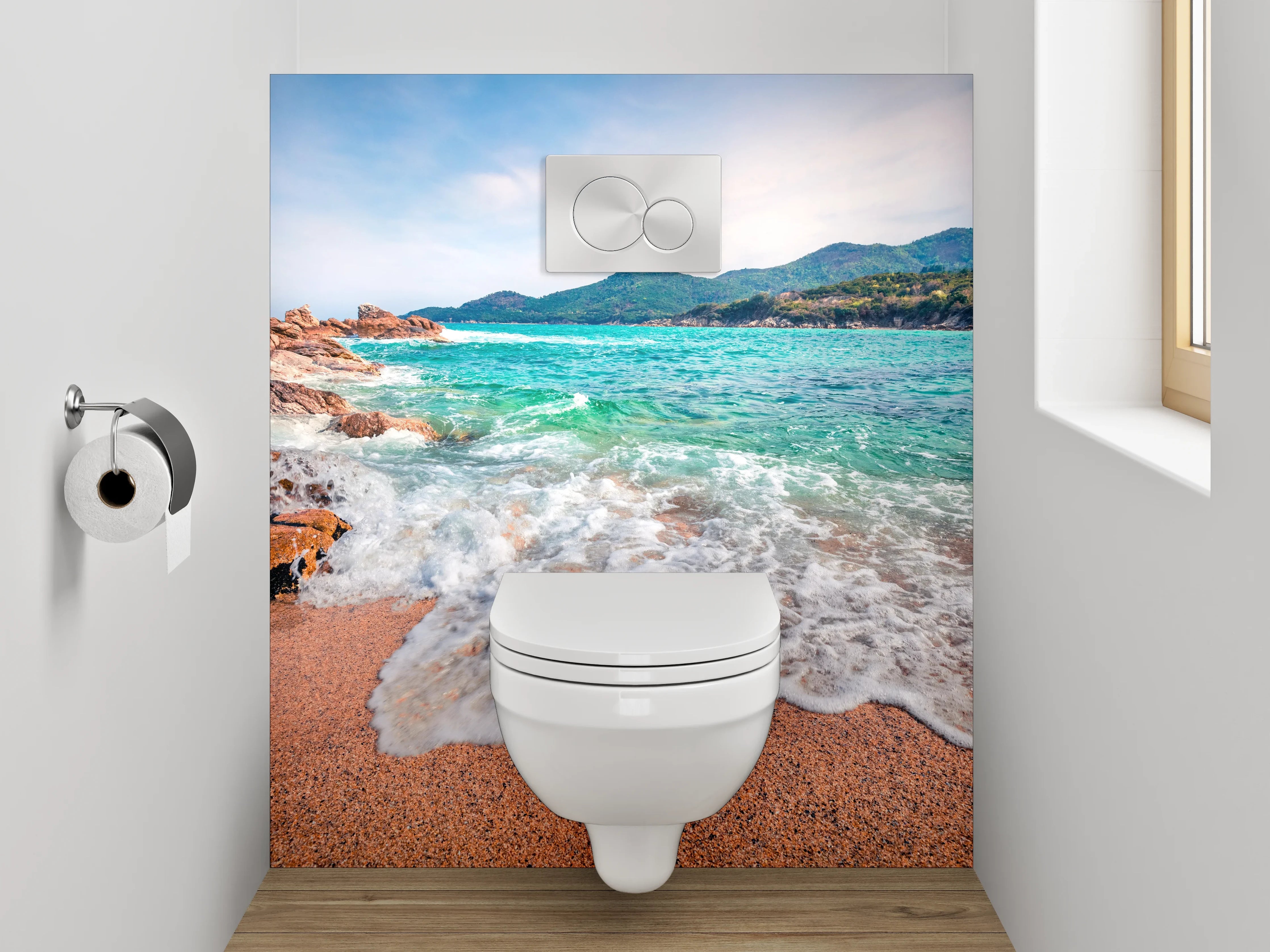 WC-Rückwand - Türkisblauer Strand mit Wellen