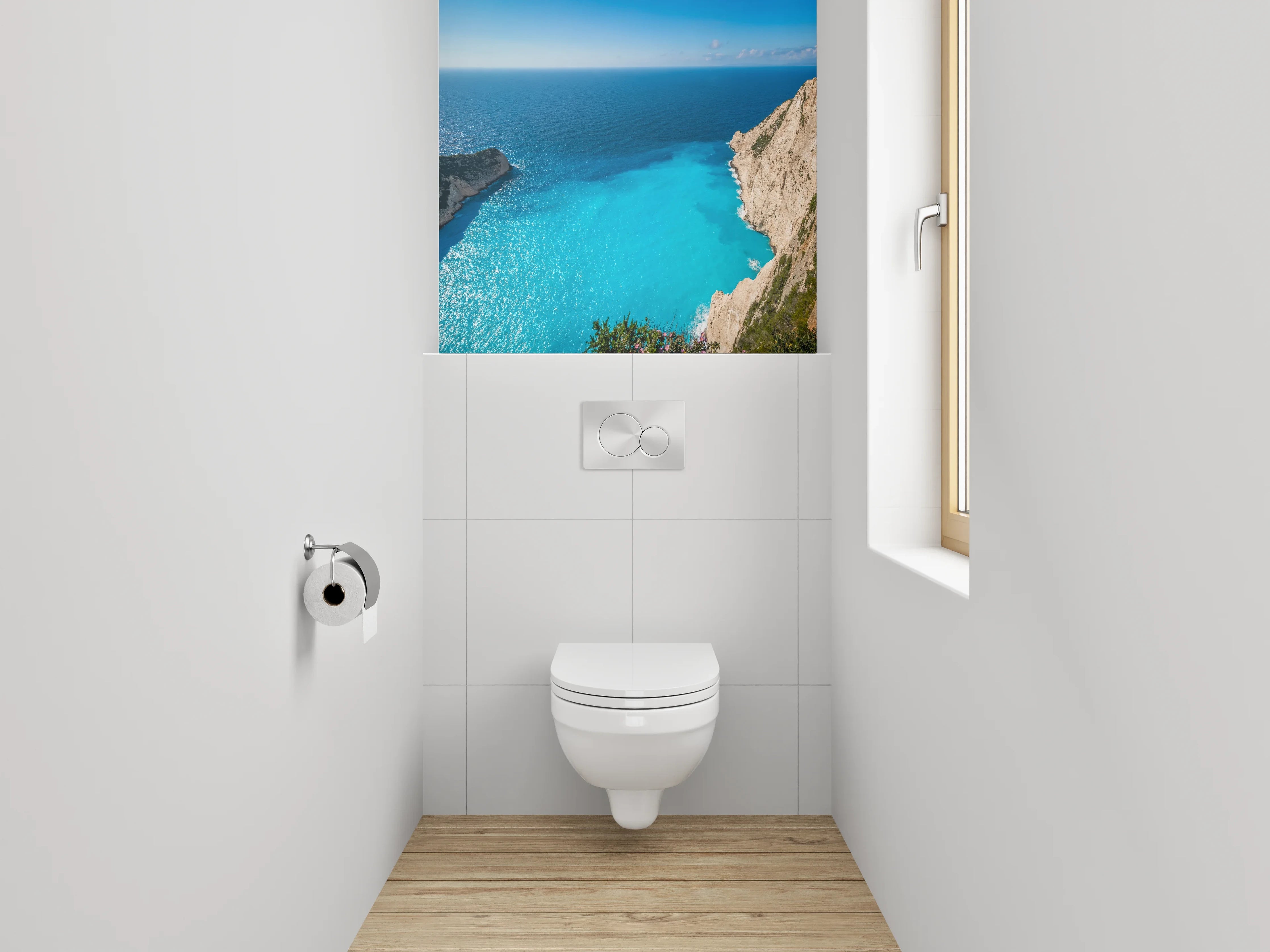 WC-Rückwand - Türkisblaues Meer und Felsküste