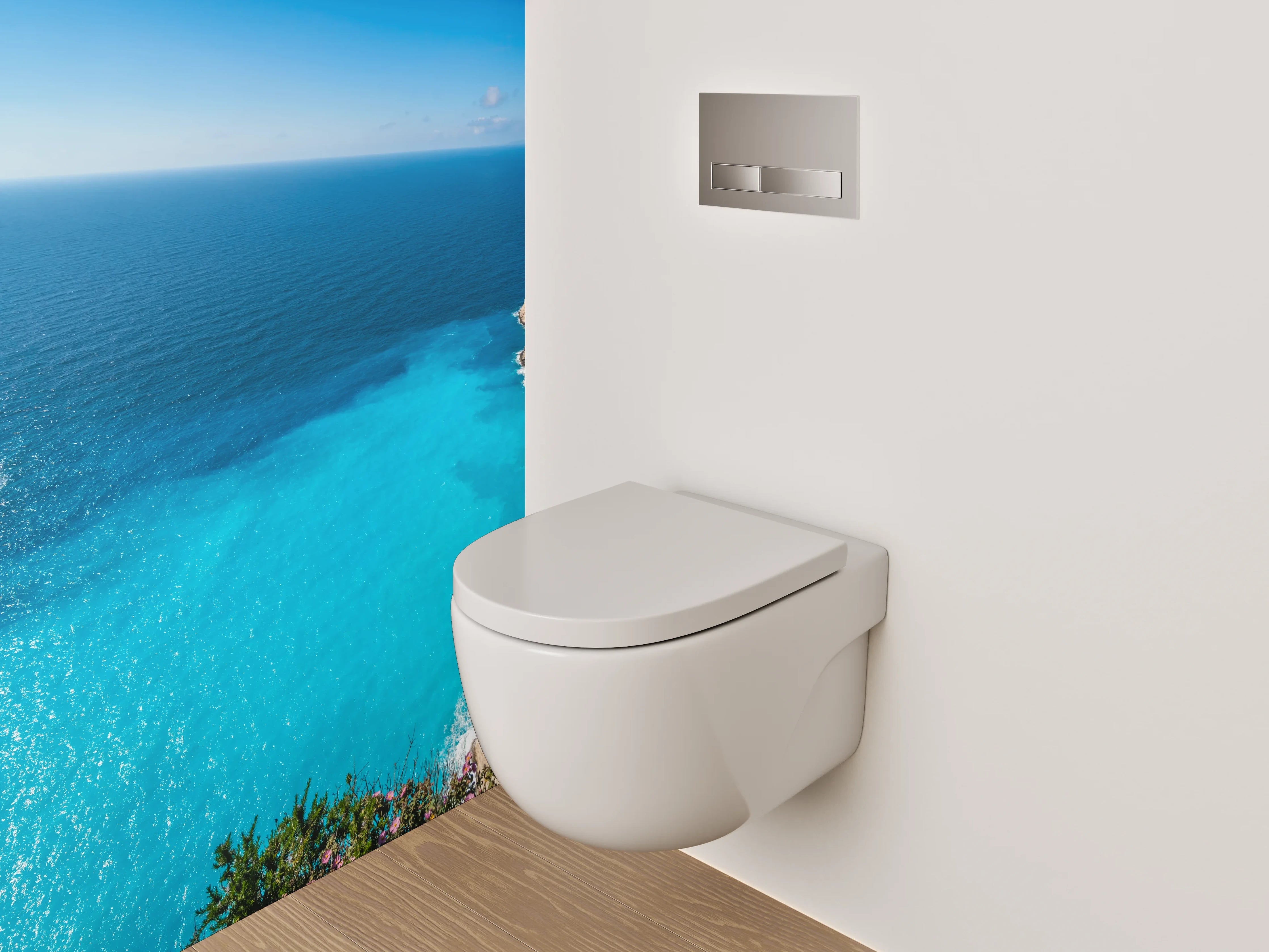 WC-Rückwand - Türkisblaues Meer und Felsküste