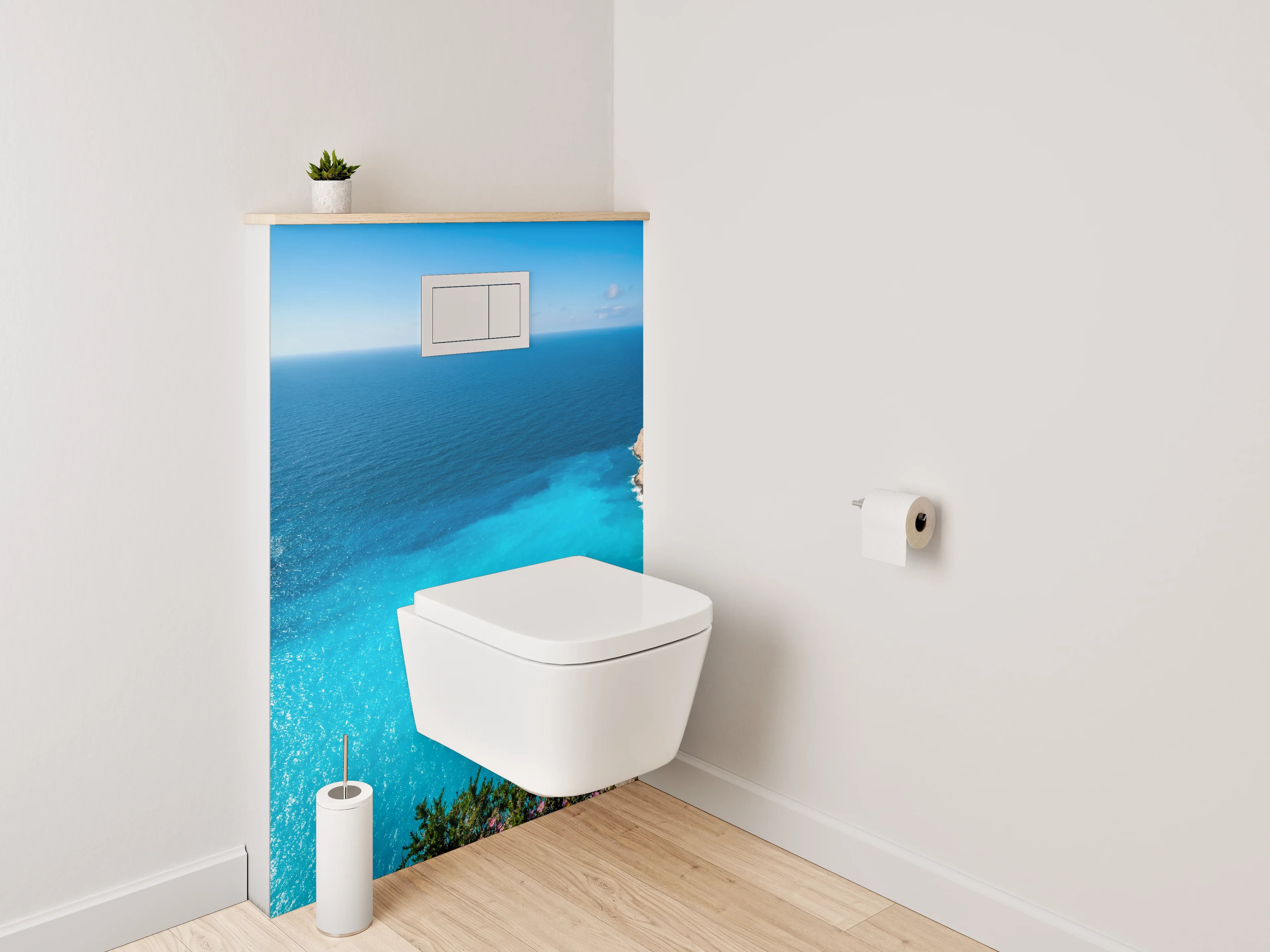 WC-Rückwand - Türkisblaues Meer und Felsküste