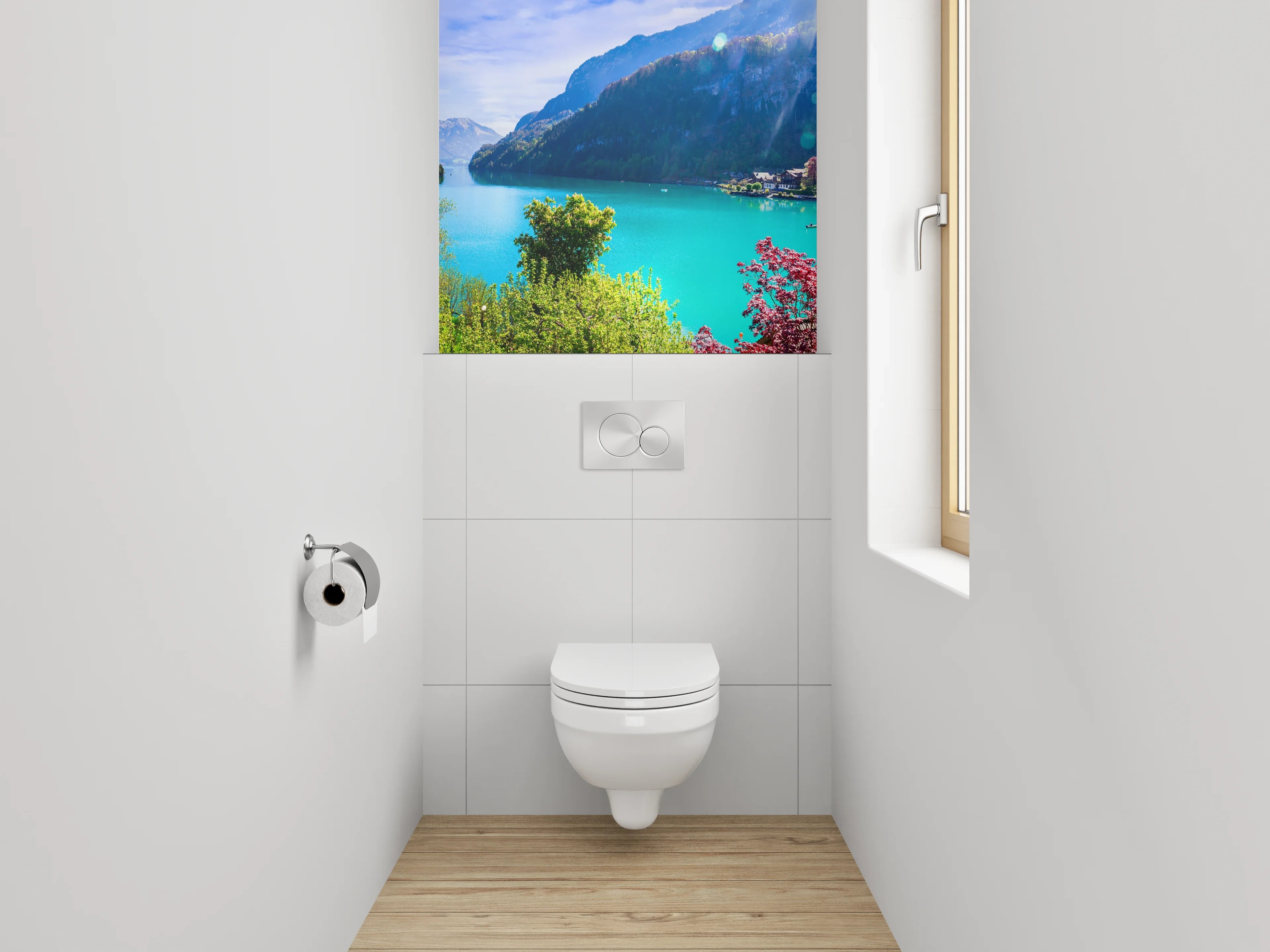 WC-Rückwand - Türkiser Bergsee mit Villa