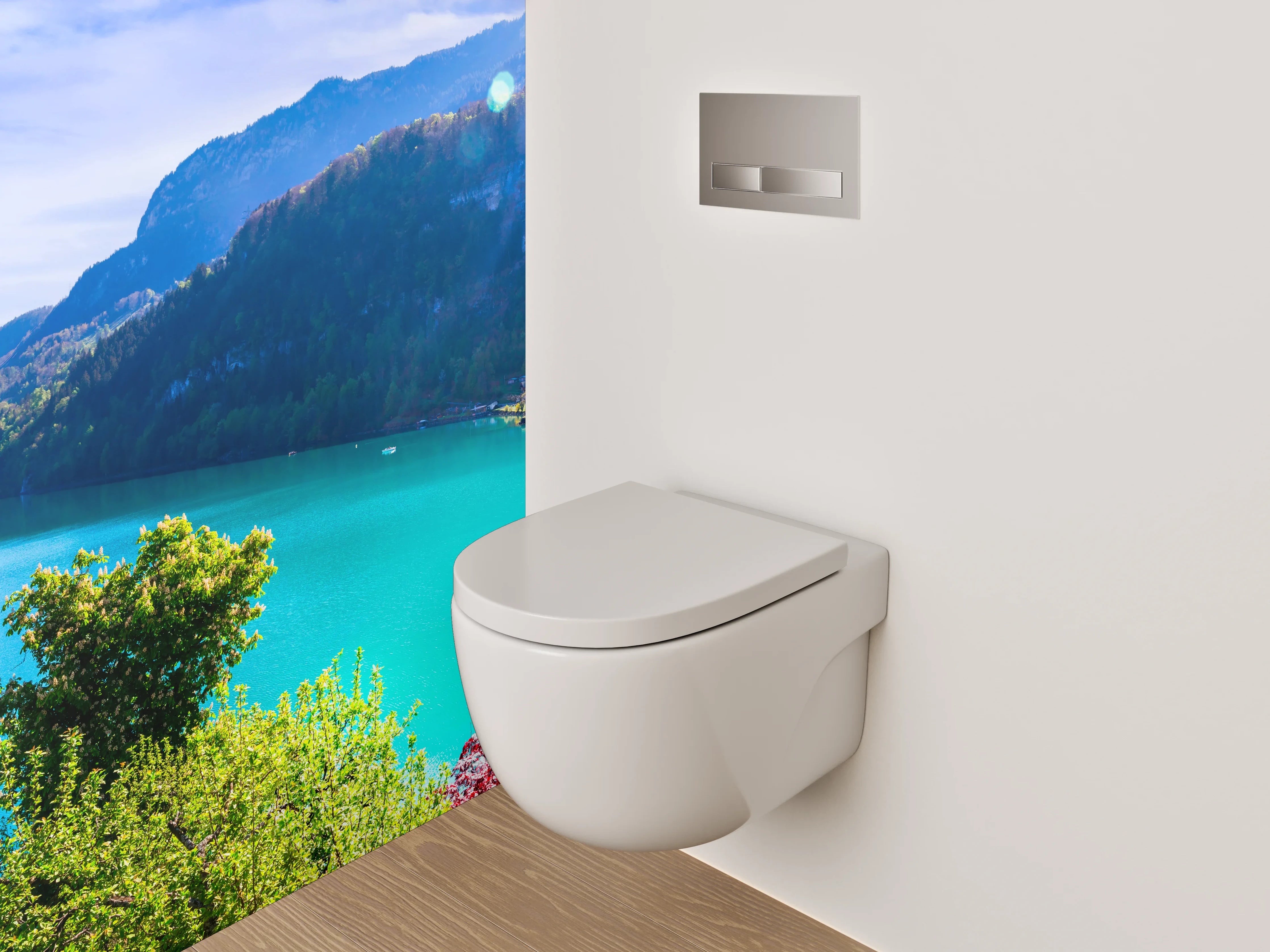 WC-Rückwand - Türkiser Bergsee mit Villa