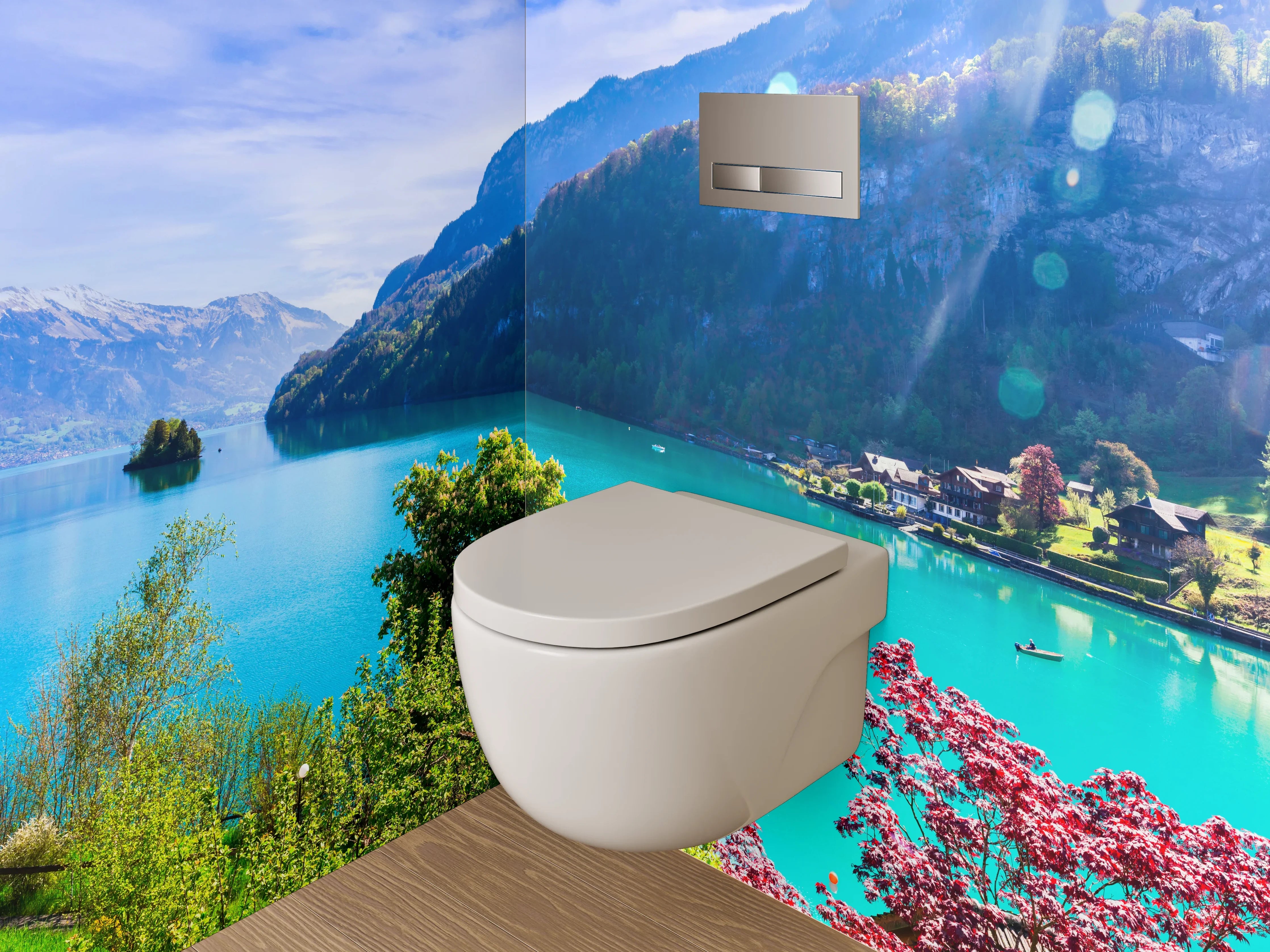 WC-Rückwand - Türkiser Bergsee mit Villa