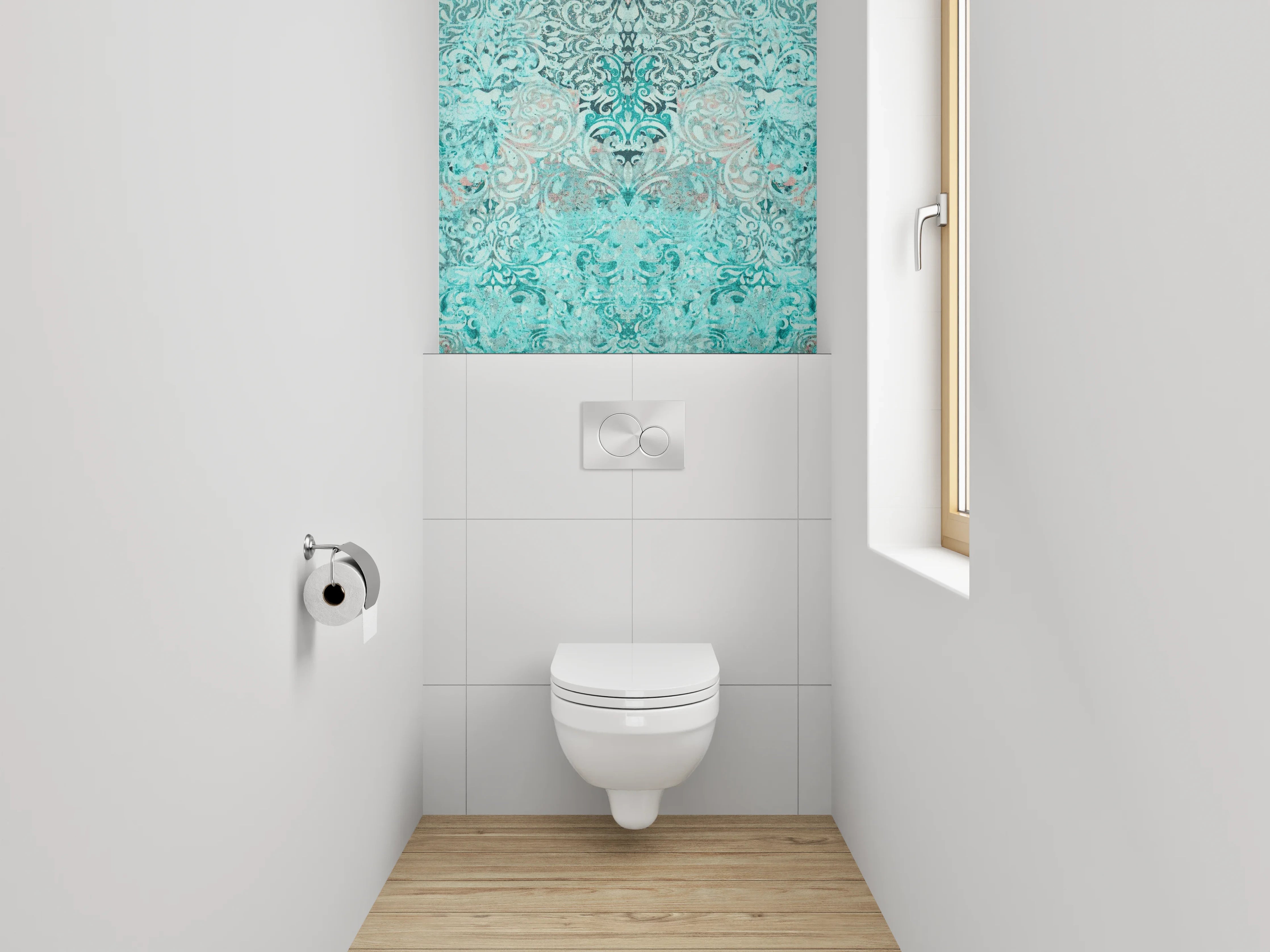 WC-Rückwand - Türkises Barock Muster Vintage