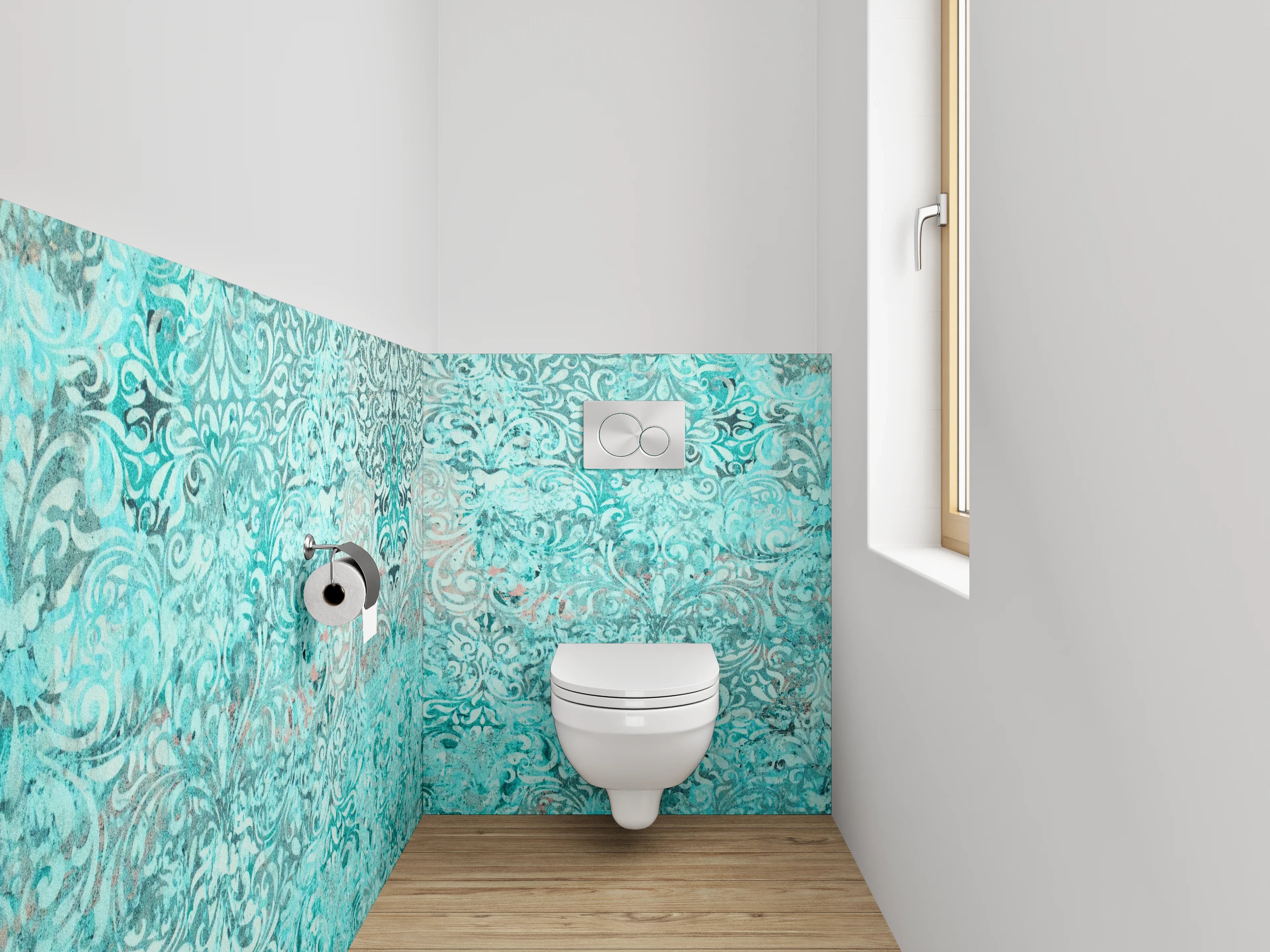 WC-Rückwand - Türkises Barock Muster Vintage