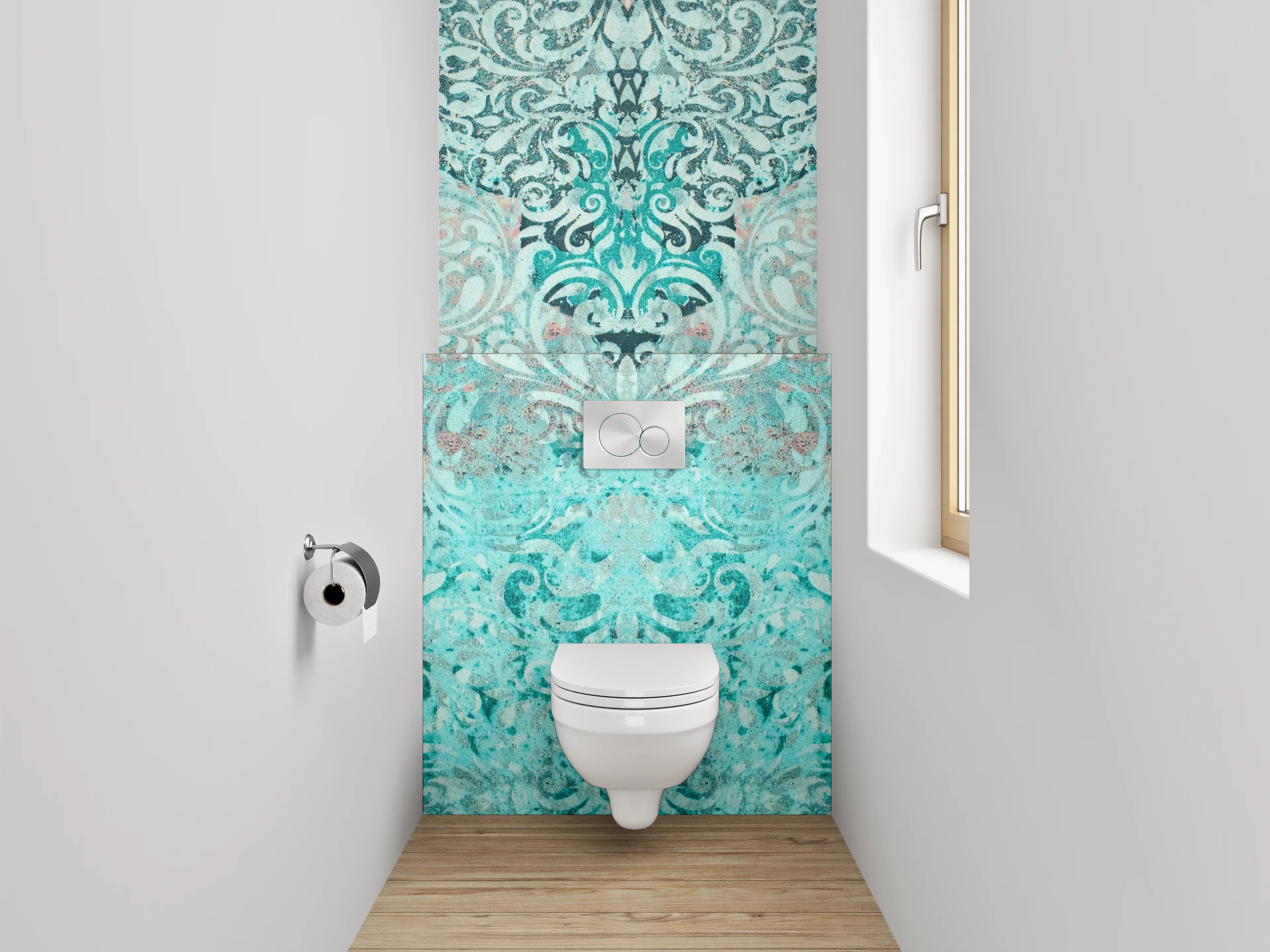 WC-Rückwand - Türkises Barock Muster Vintage
