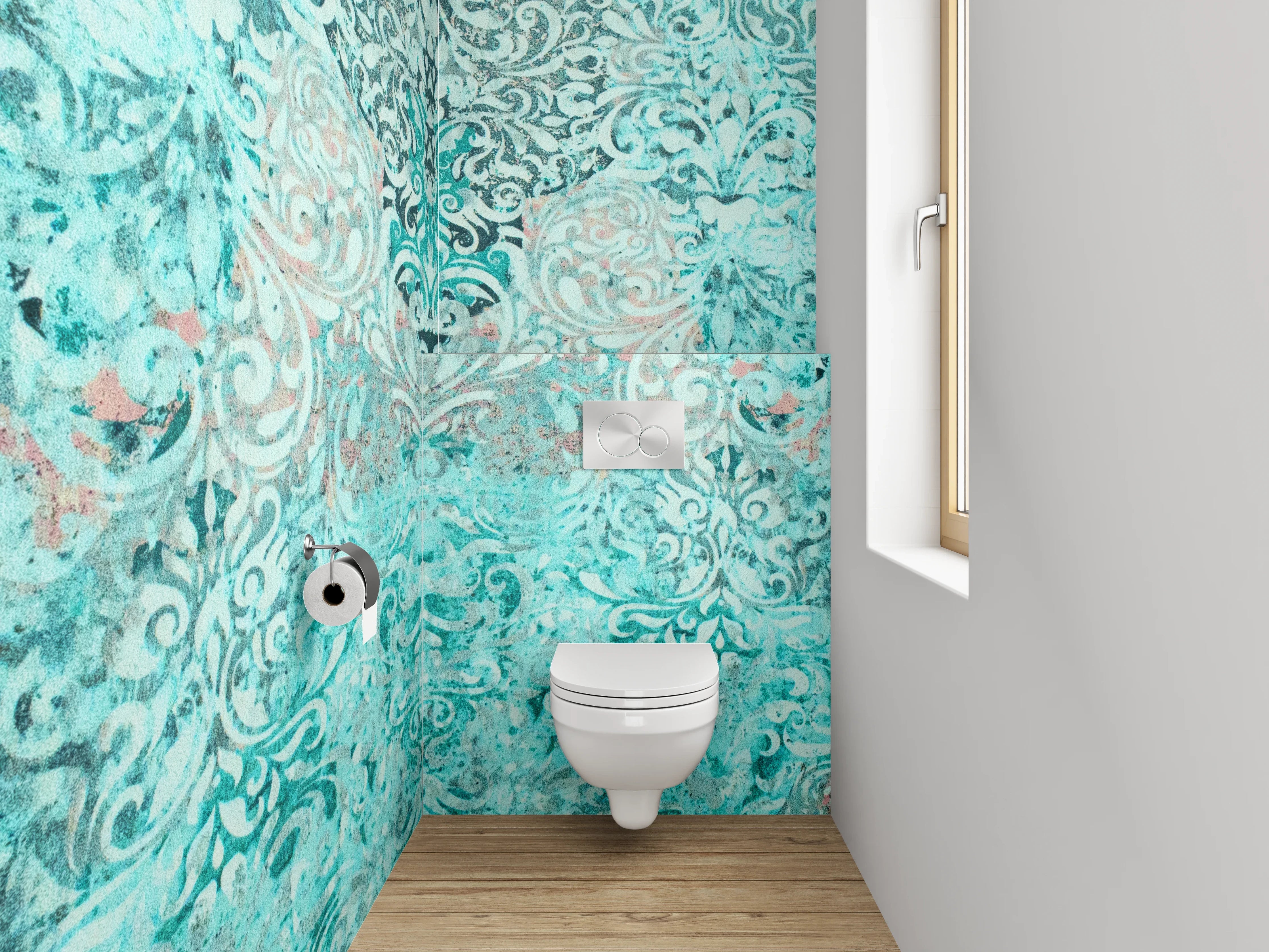 WC-Rückwand - Türkises Barock Muster Vintage