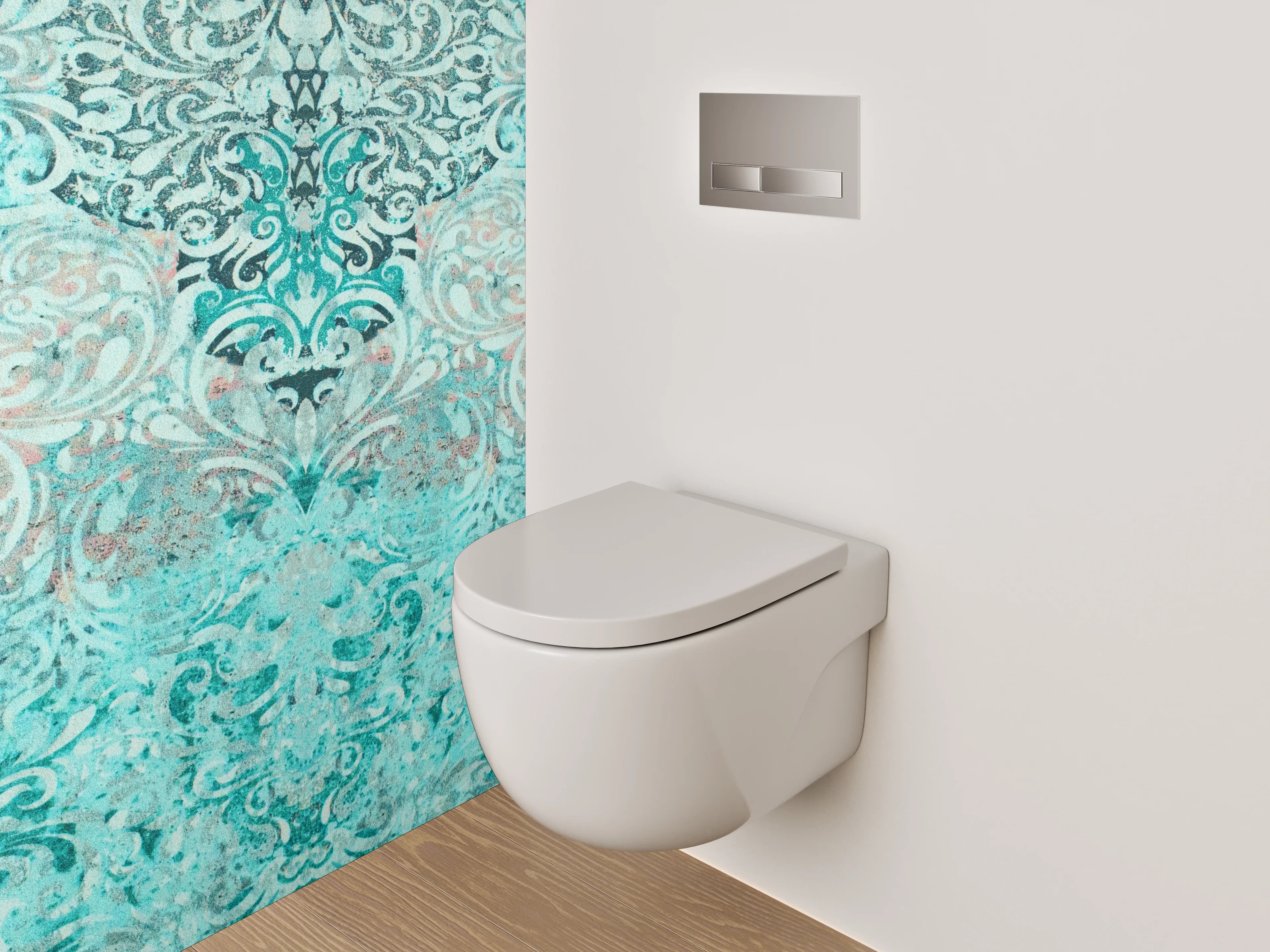 WC-Rückwand - Türkises Barock Muster Vintage