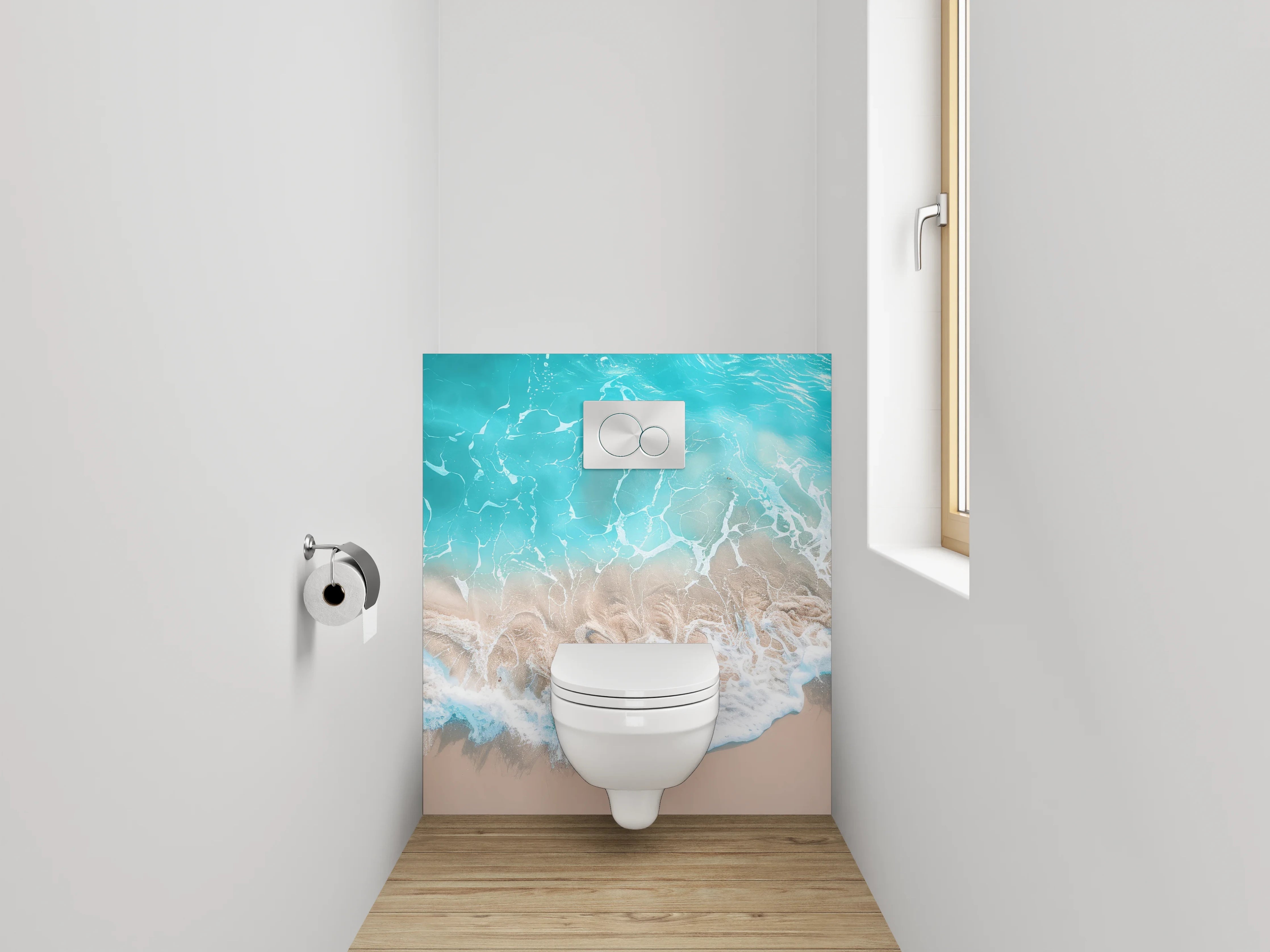 WC-Rückwand - Türkises Wellenmeer am Sandstrand
