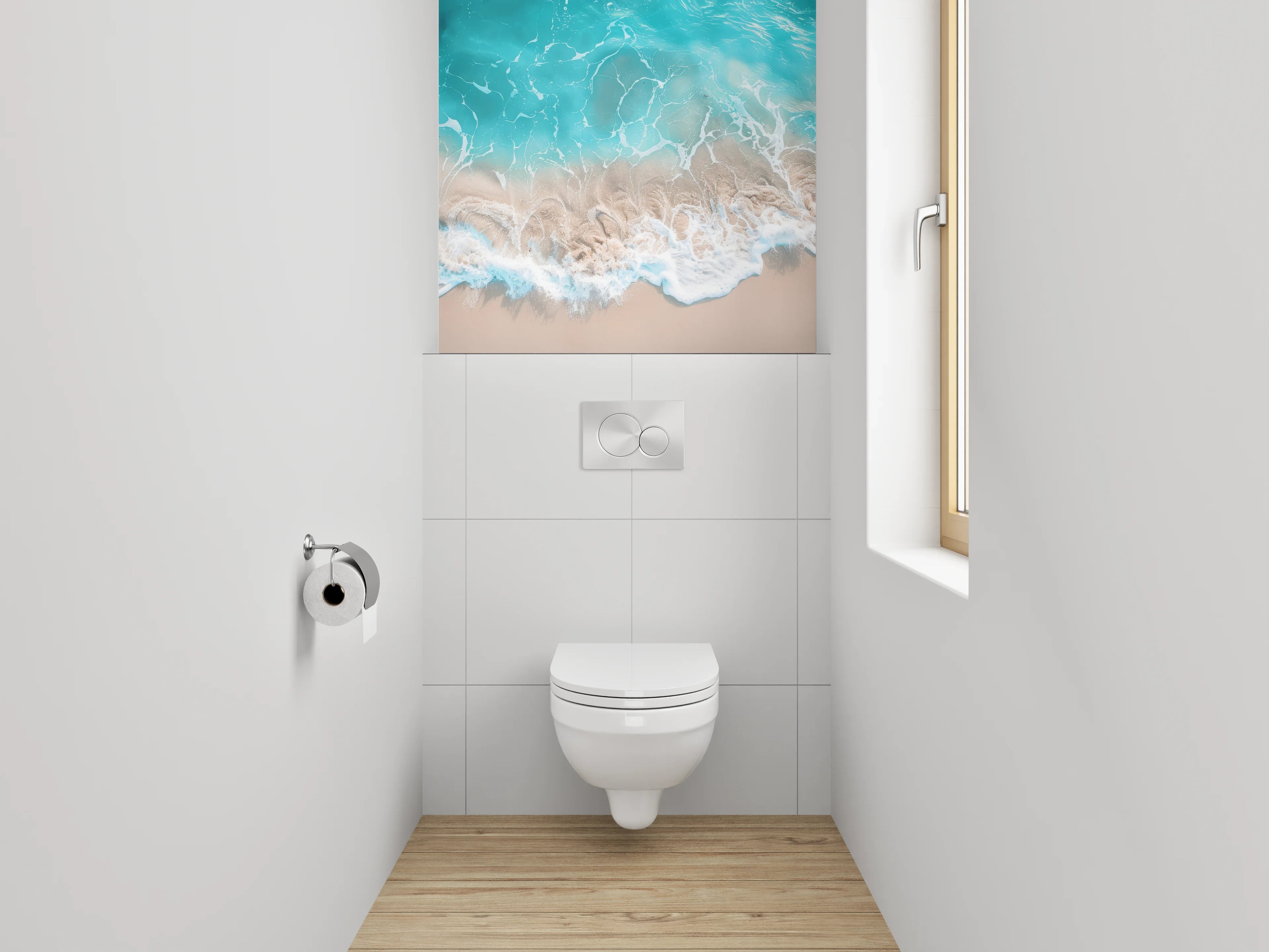 WC-Rückwand - Türkises Wellenmeer am Sandstrand