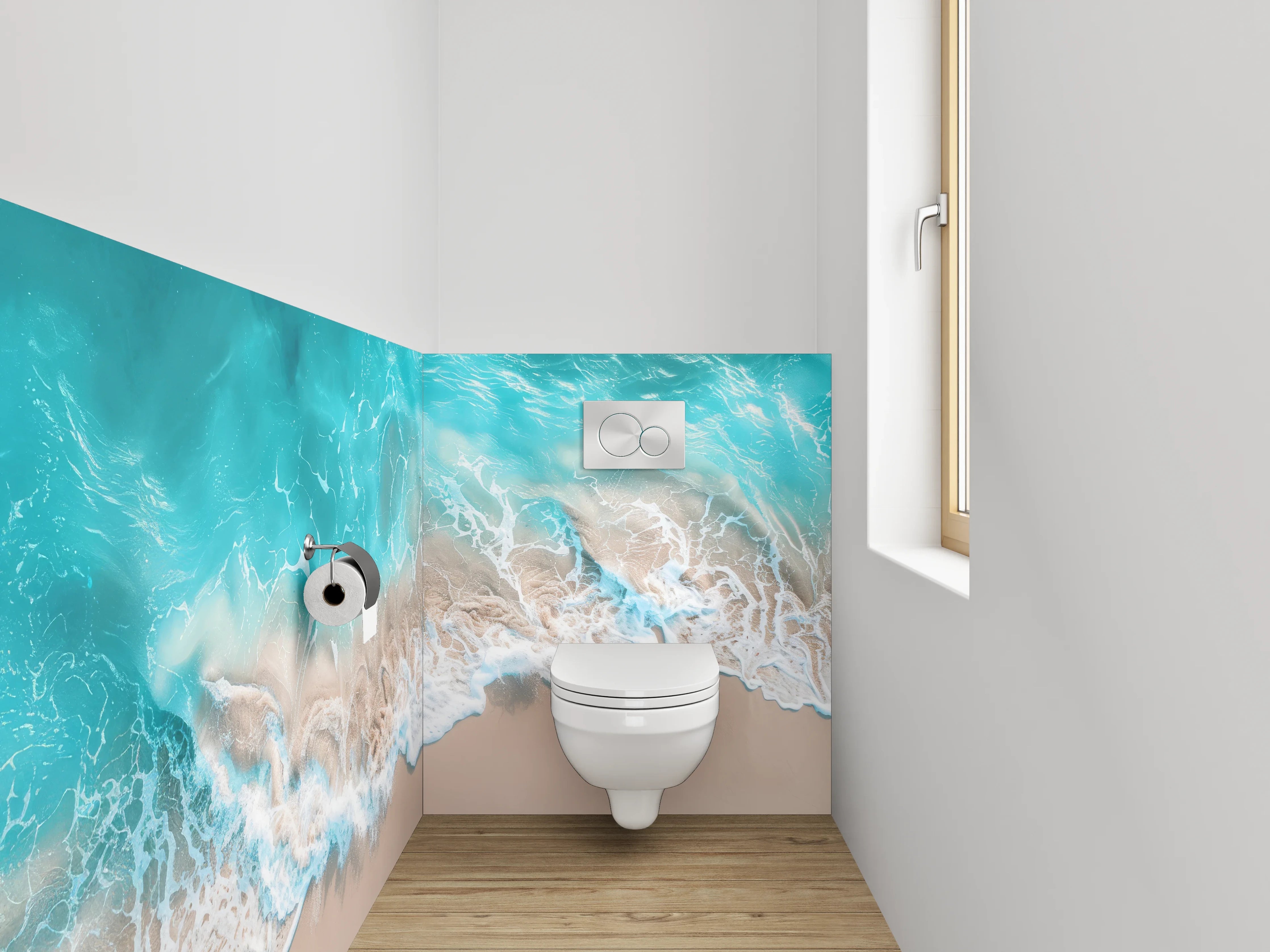 WC-Rückwand - Türkises Wellenmeer am Sandstrand