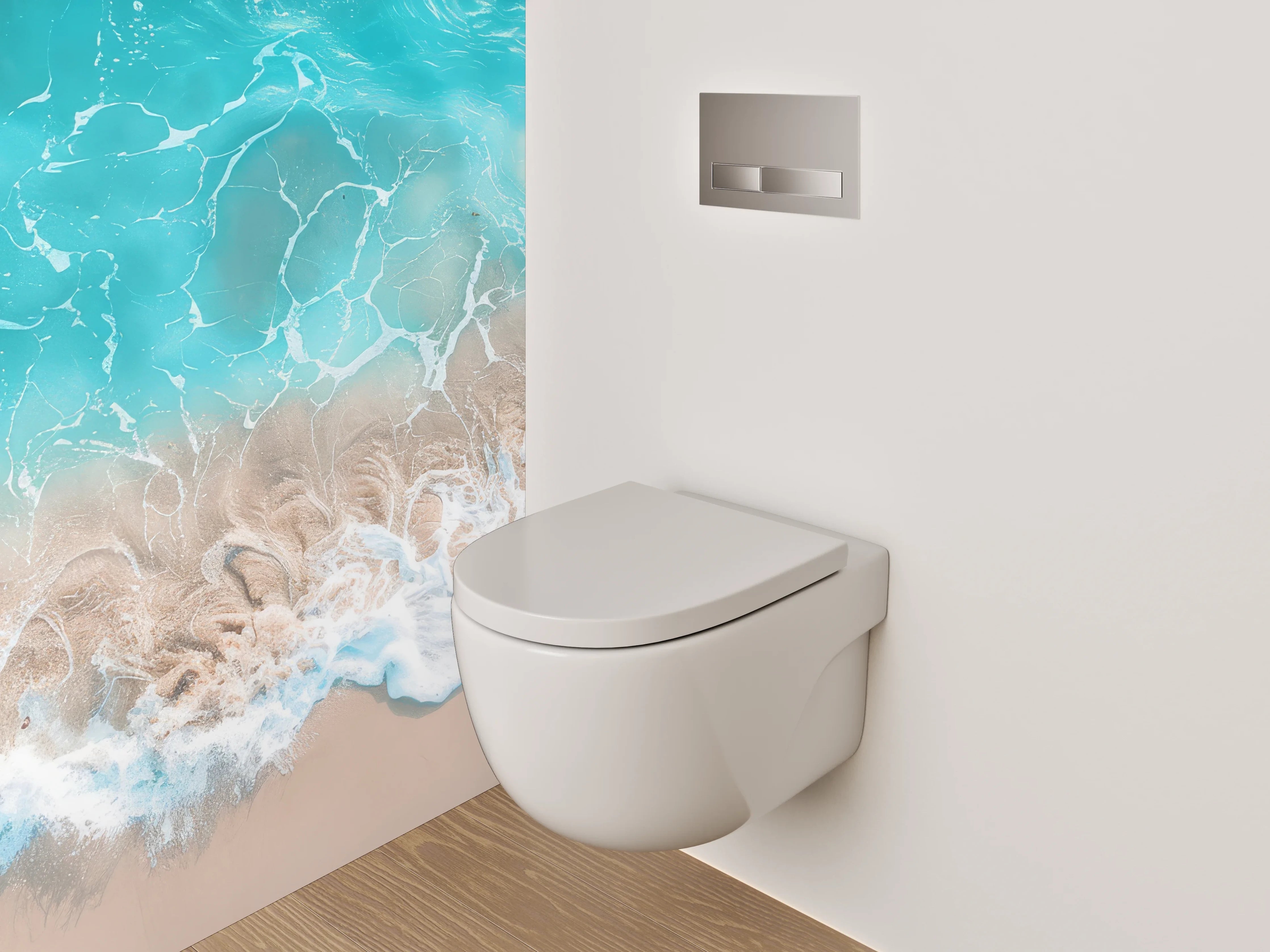 WC-Rückwand - Türkises Wellenmeer am Sandstrand