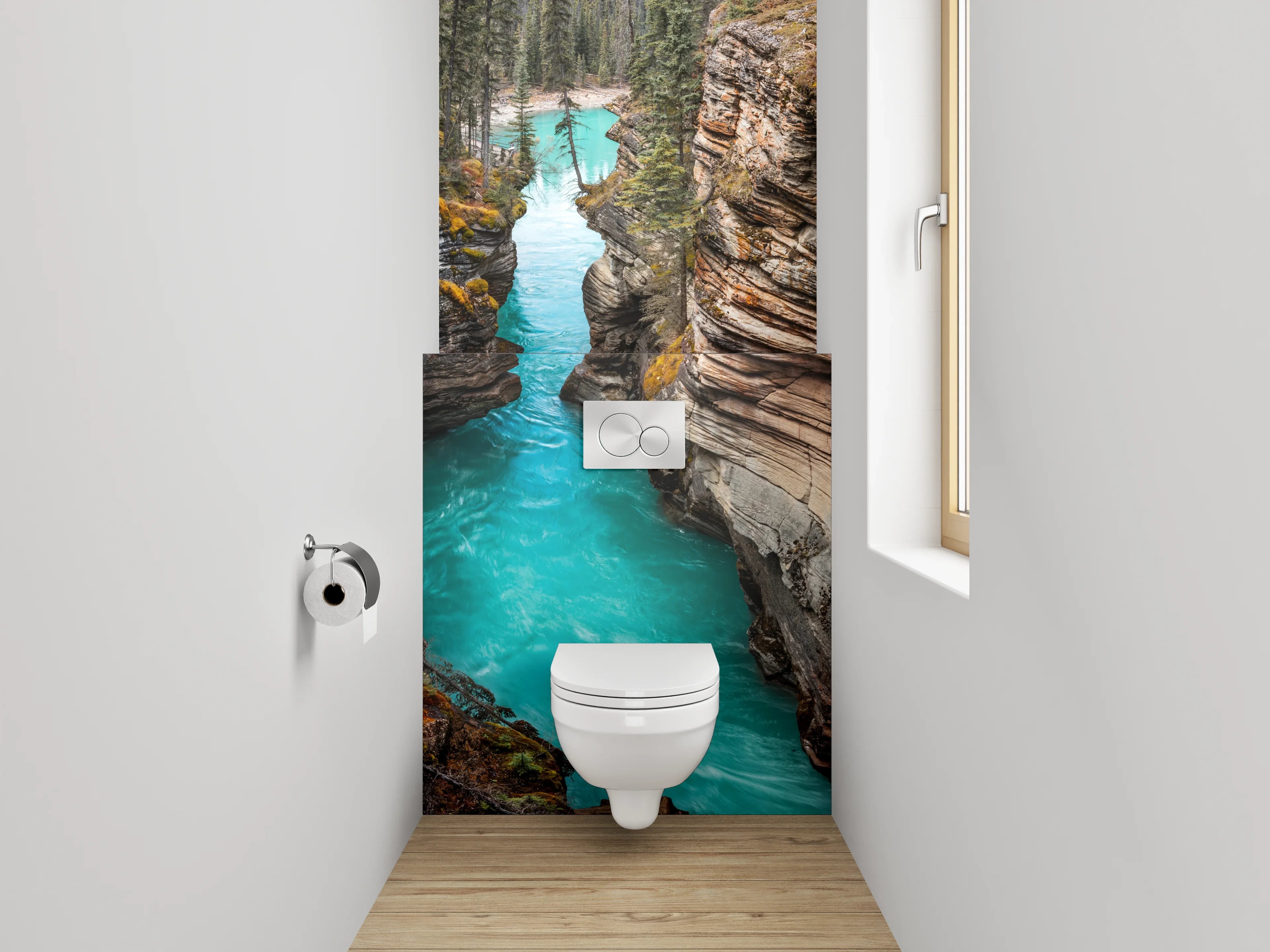 WC-Rückwand - Türkisfarbener Fluss durch Felsenschlucht