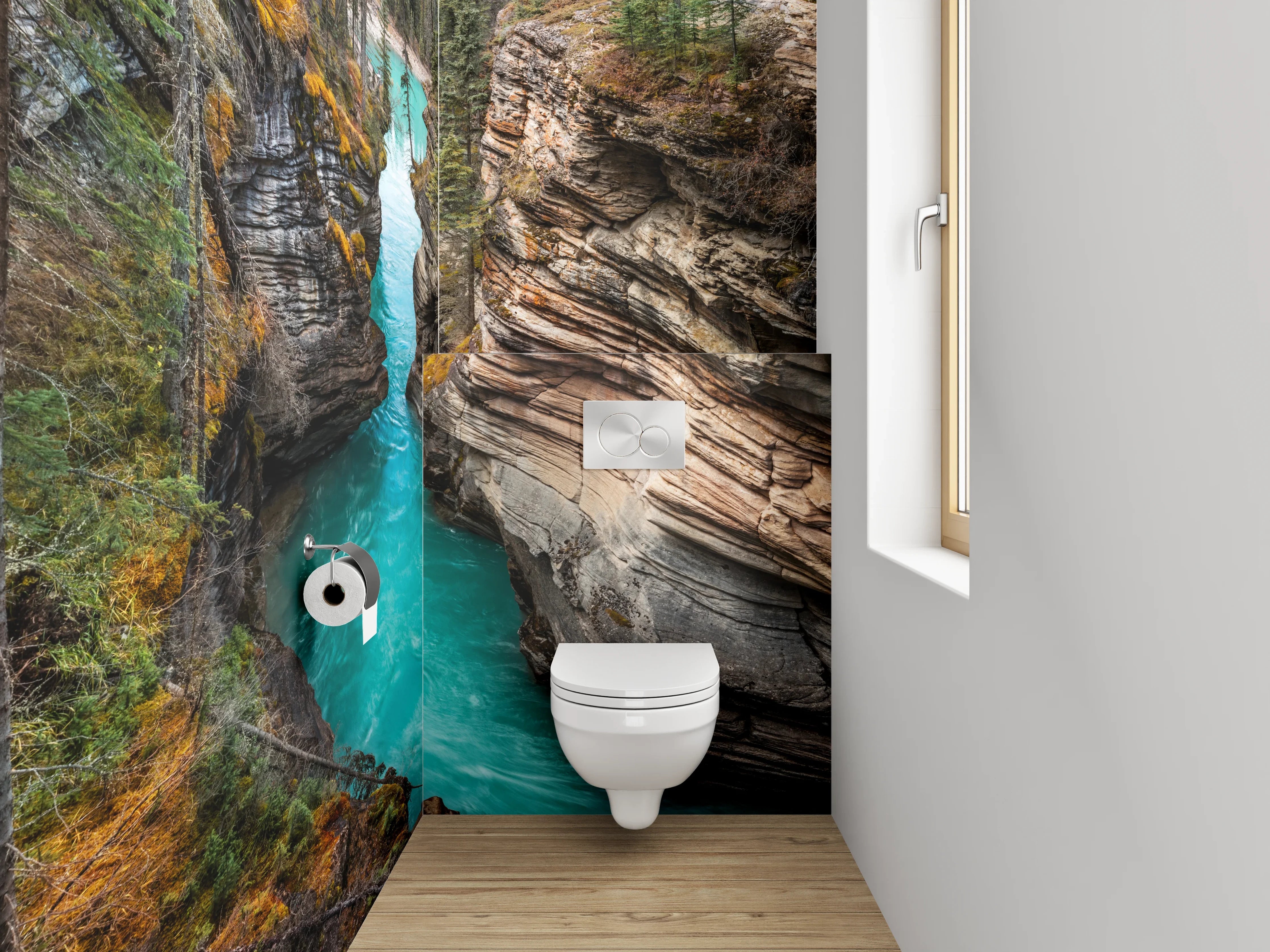 WC-Rückwand - Türkisfarbener Fluss durch Felsenschlucht