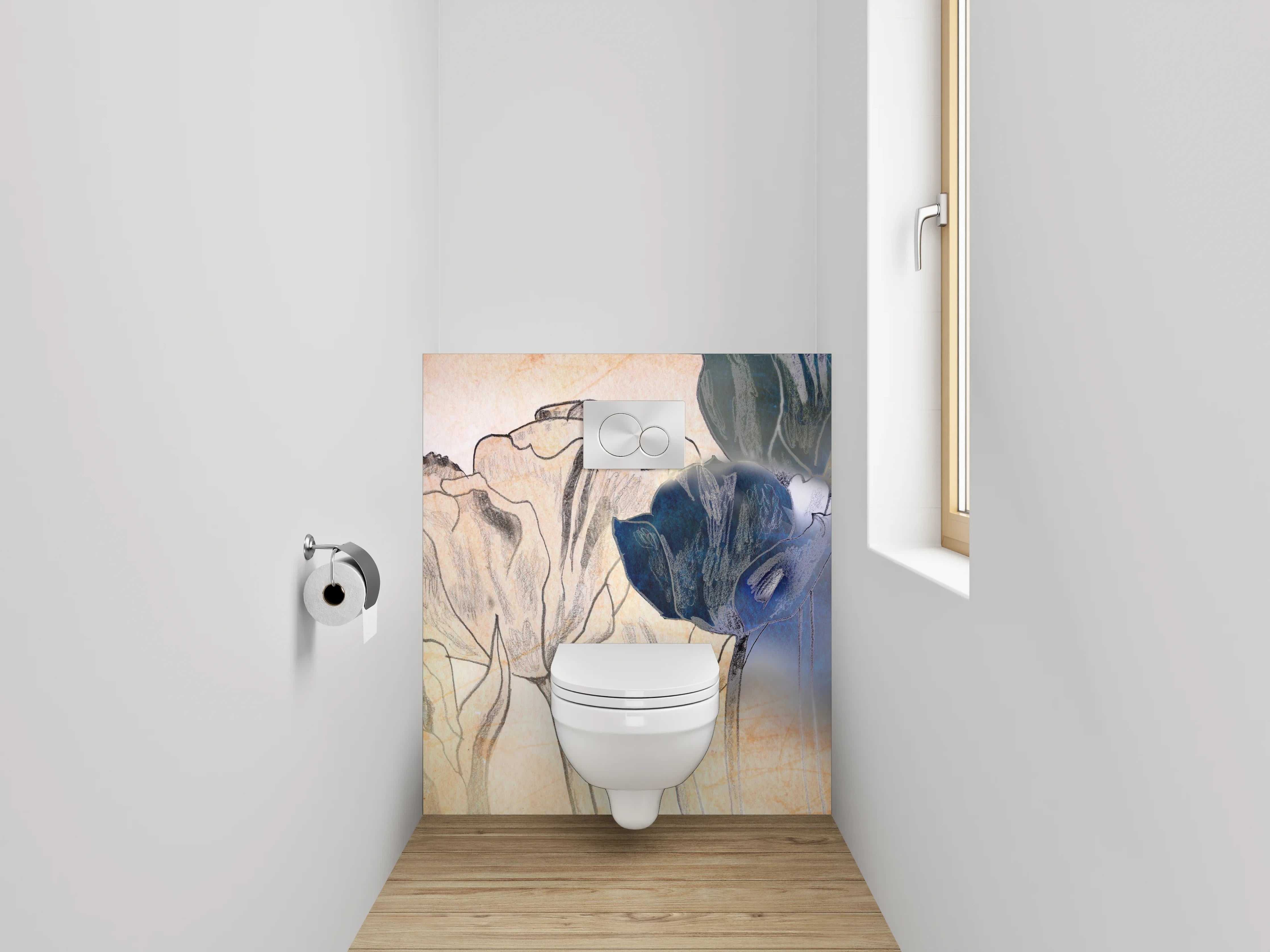 WC-Rückwand - Tulpen Skizze mit Aquarell-Effekt