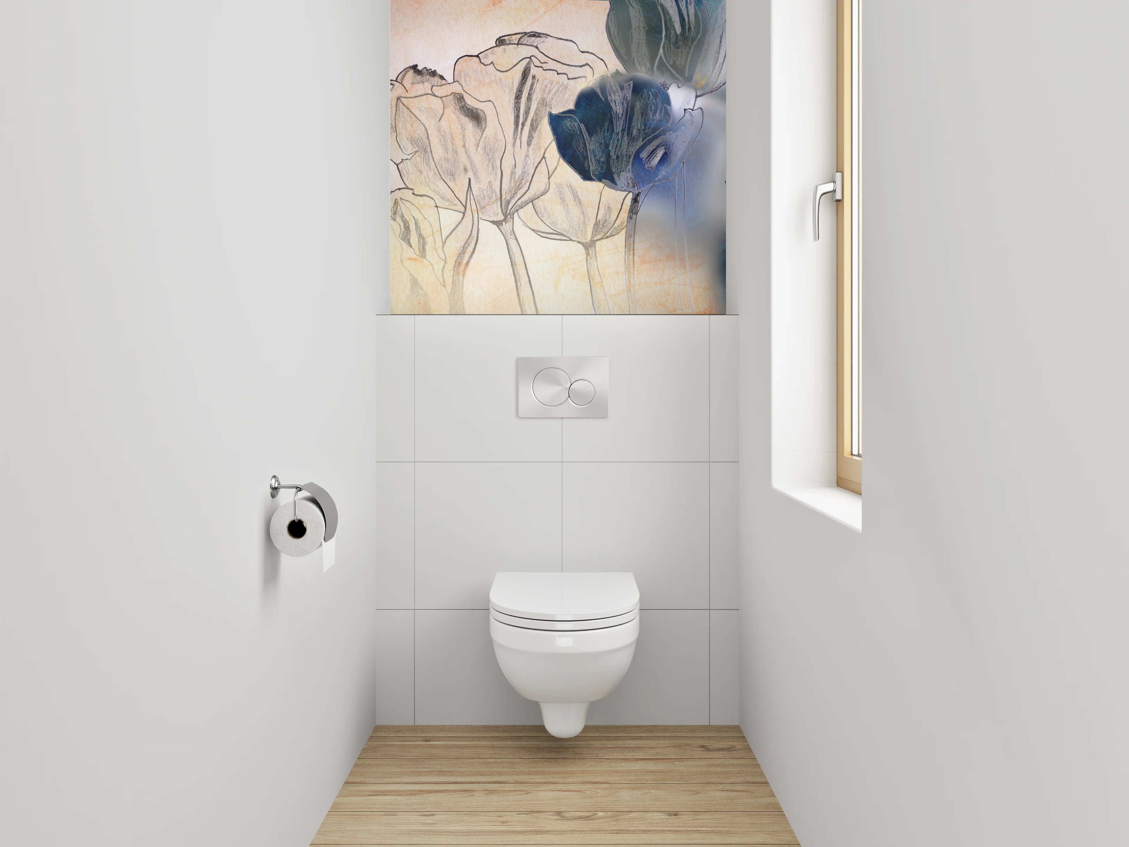 WC-Rückwand - Tulpen Skizze mit Aquarell-Effekt