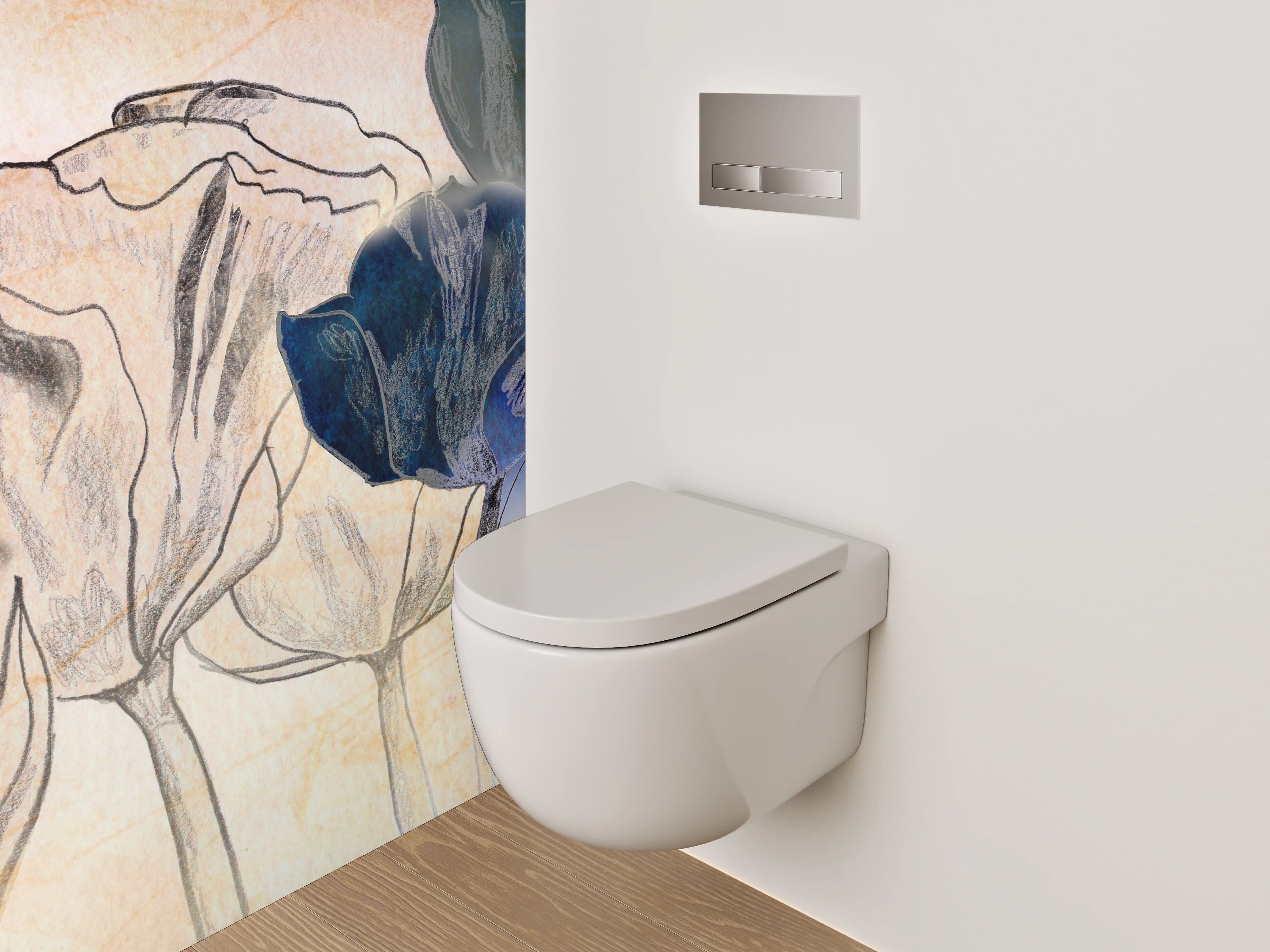 WC-Rückwand - Tulpen Skizze mit Aquarell-Effekt