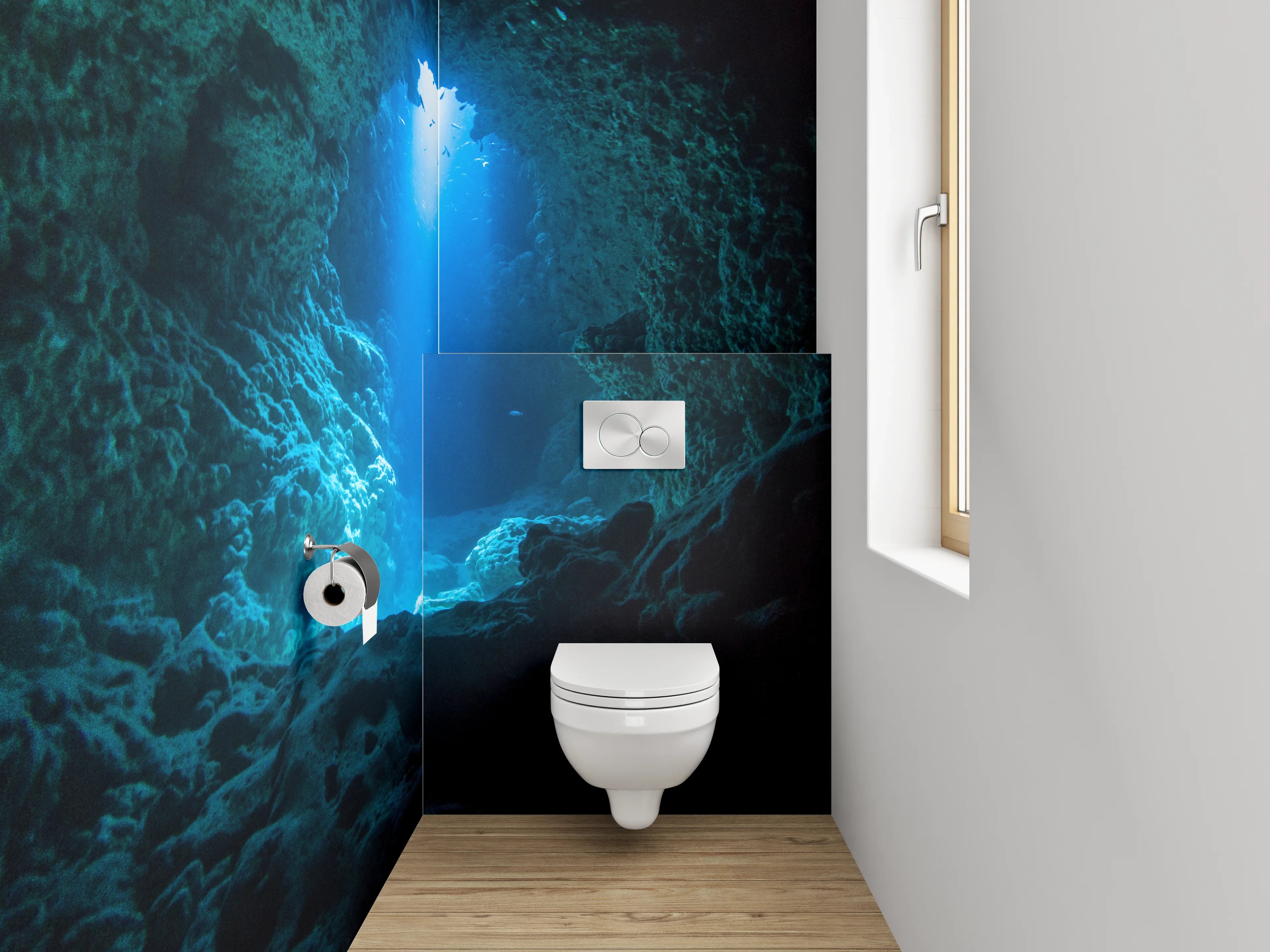 WC-Rückwand - Unterwasser Höhlenblick Lichtstrahl