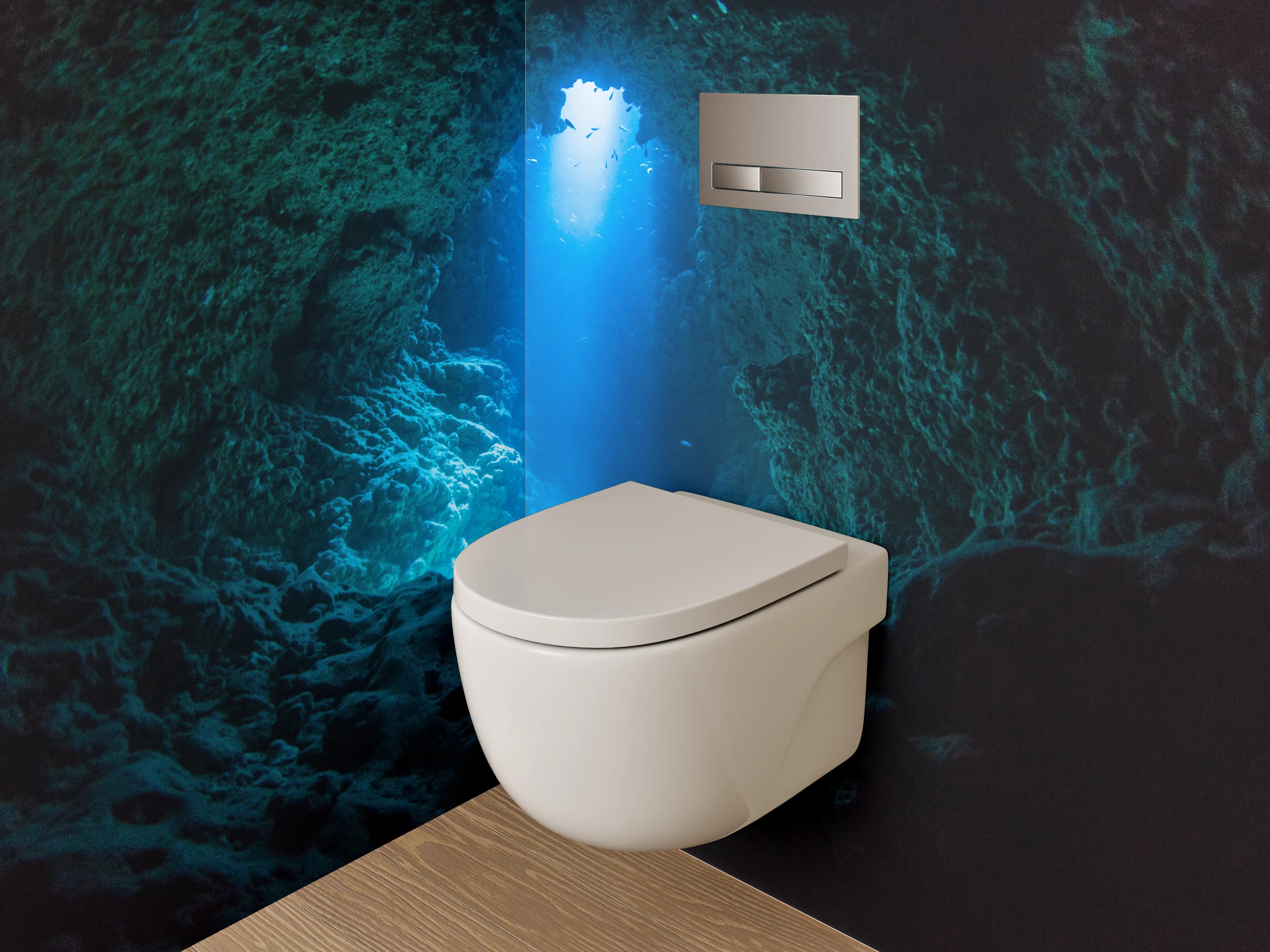WC-Rückwand - Unterwasser Höhlenblick Lichtstrahl