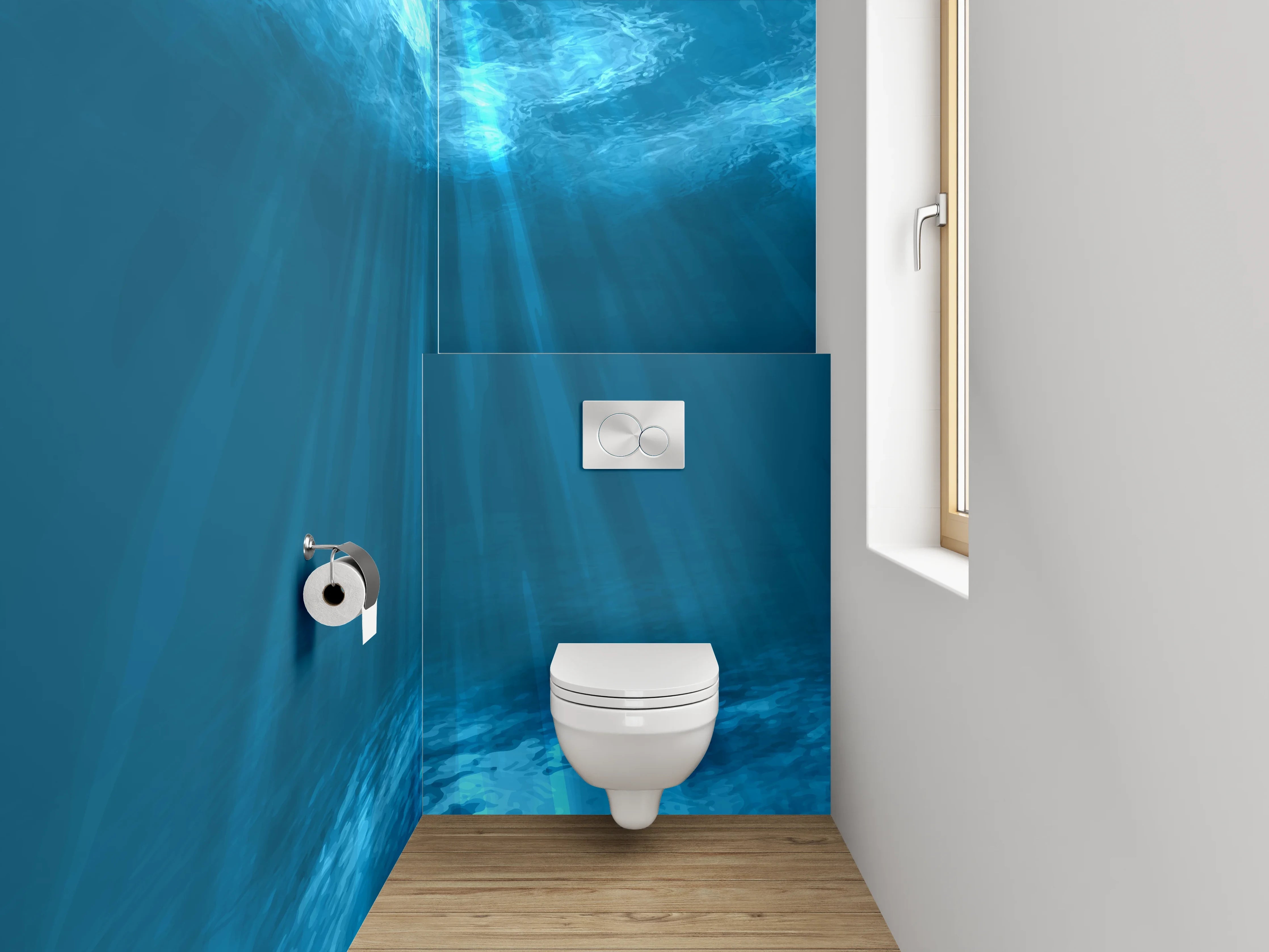 WC-Rückwand - Unterwasser Sonnenstrahlen Blau