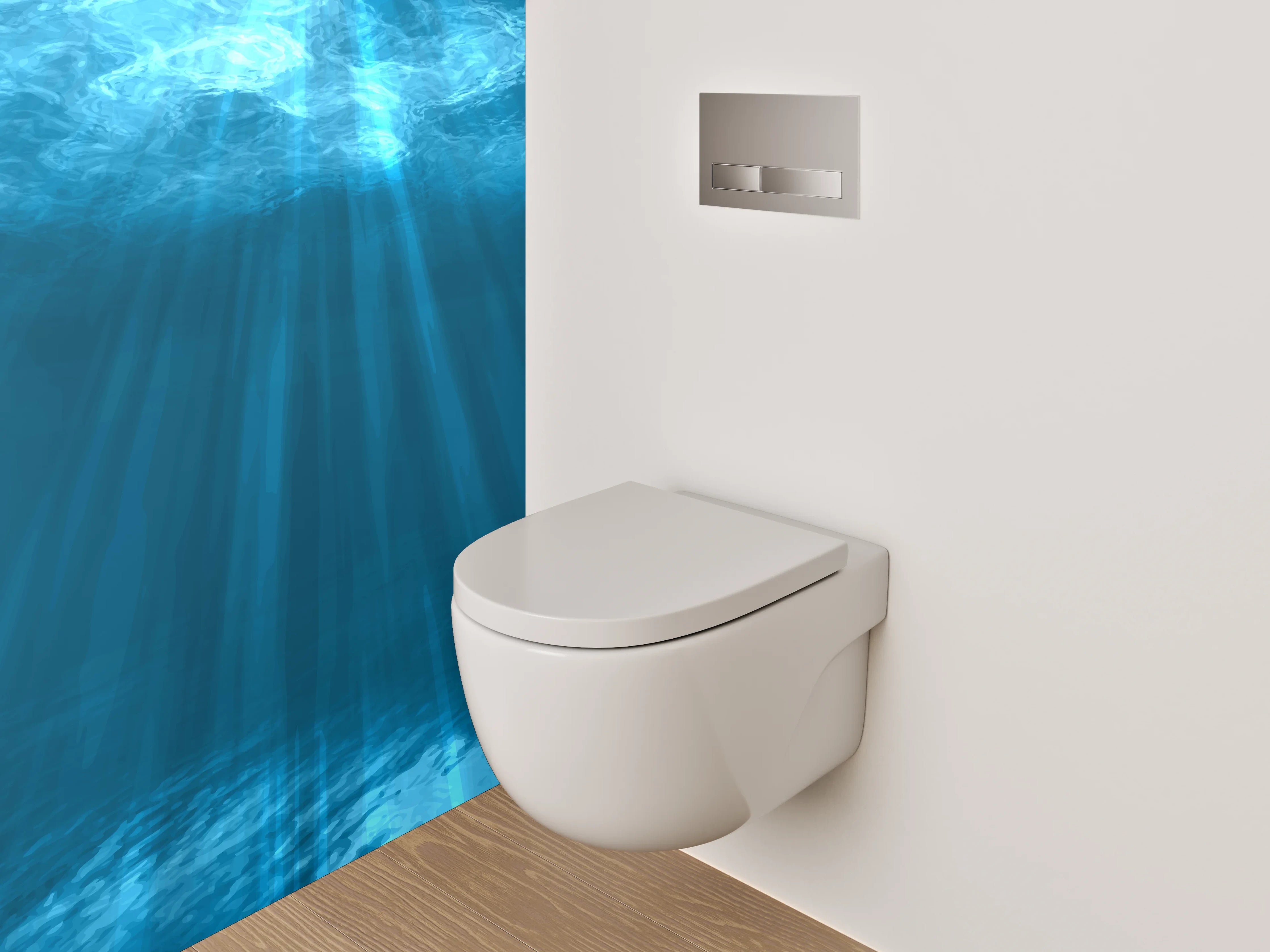 WC-Rückwand - Unterwasser Sonnenstrahlen Blau