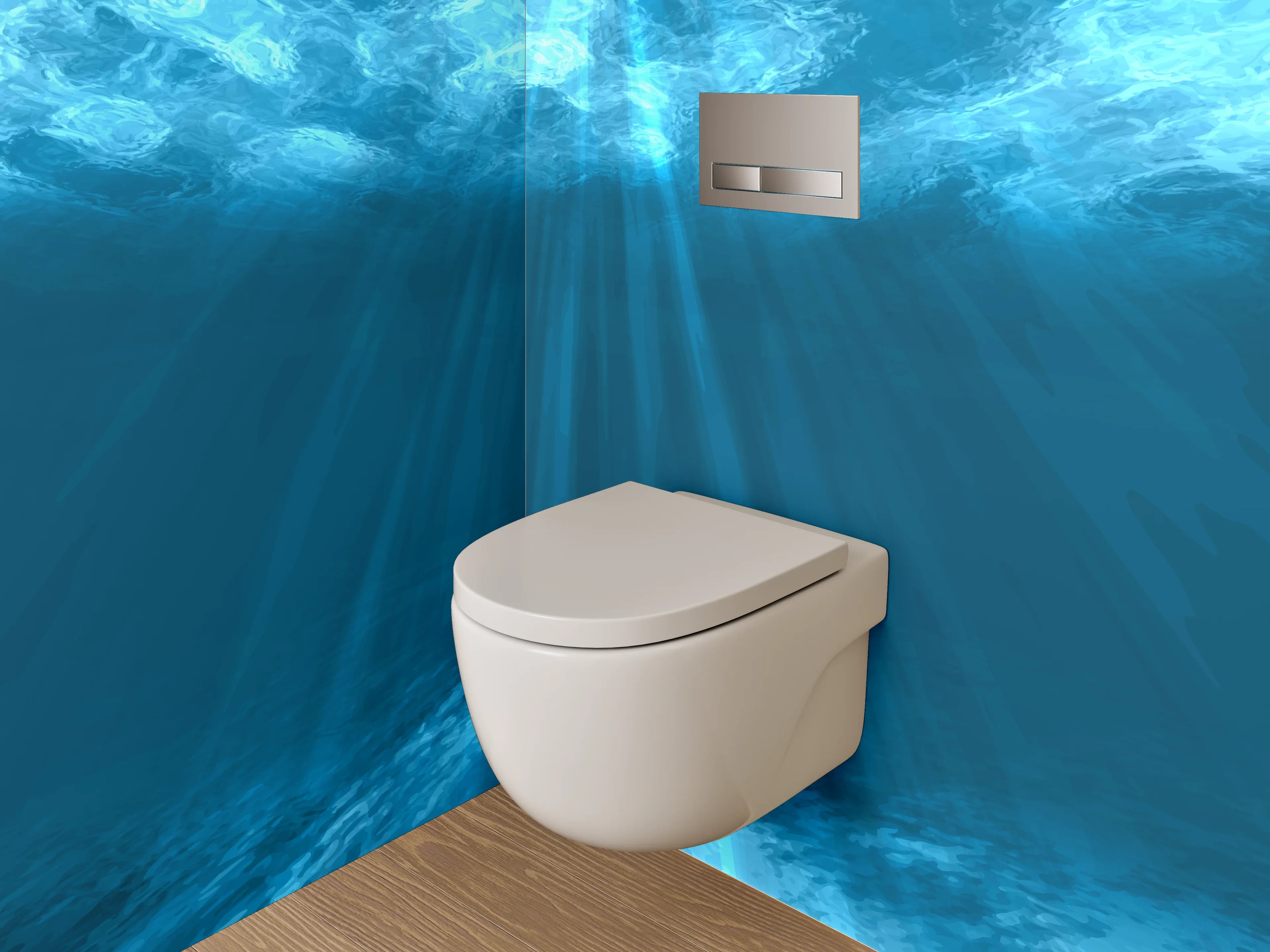 WC-Rückwand - Unterwasser Sonnenstrahlen Blau