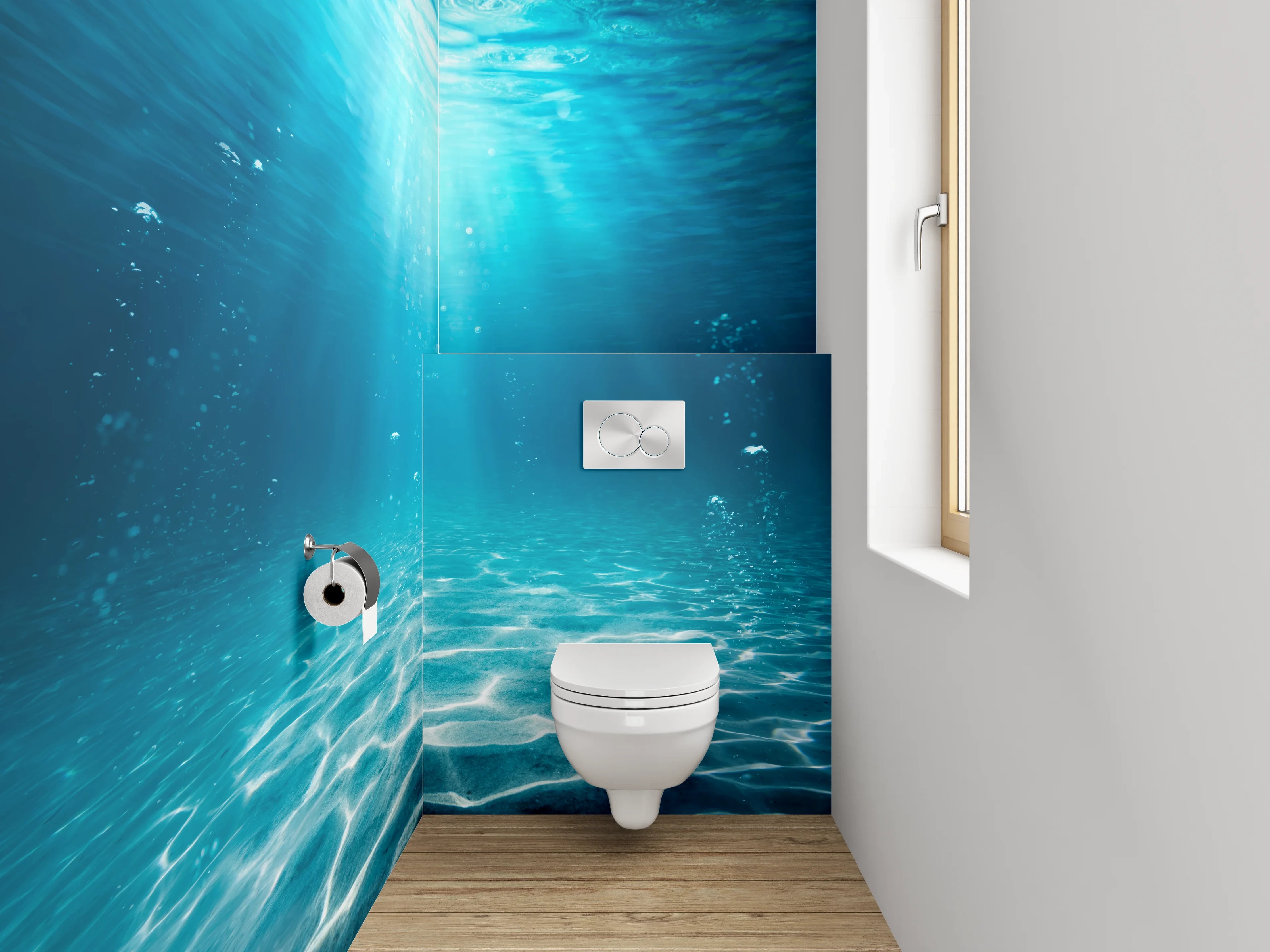 WC-Rückwand - Unterwasser Sonnenstrahlen Meeresboden Fototapete
