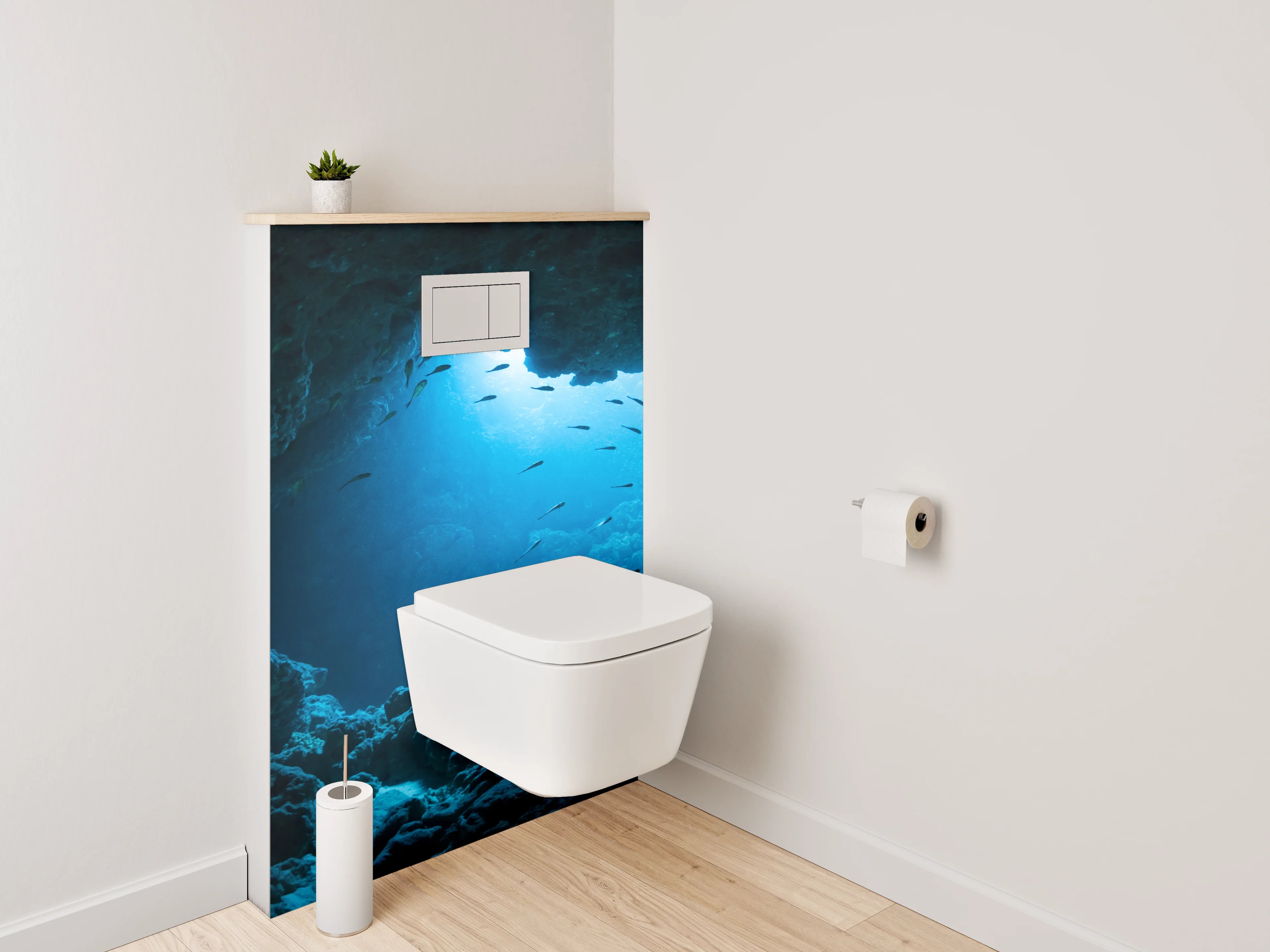WC-Rückwand - Unterwasserhöhle mit Fischen