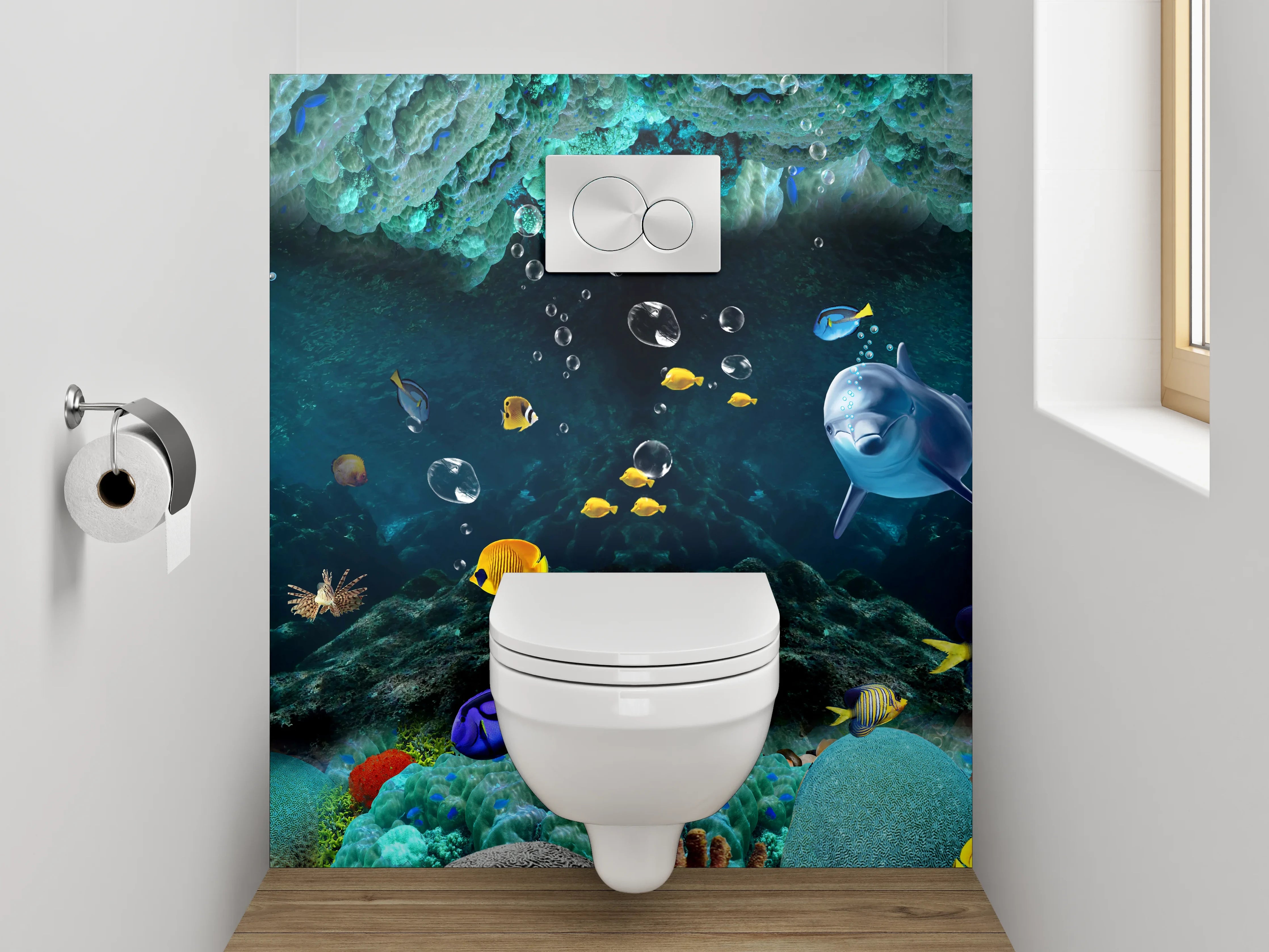WC-Rückwand - Unterwasserwelt Delfine & Fische