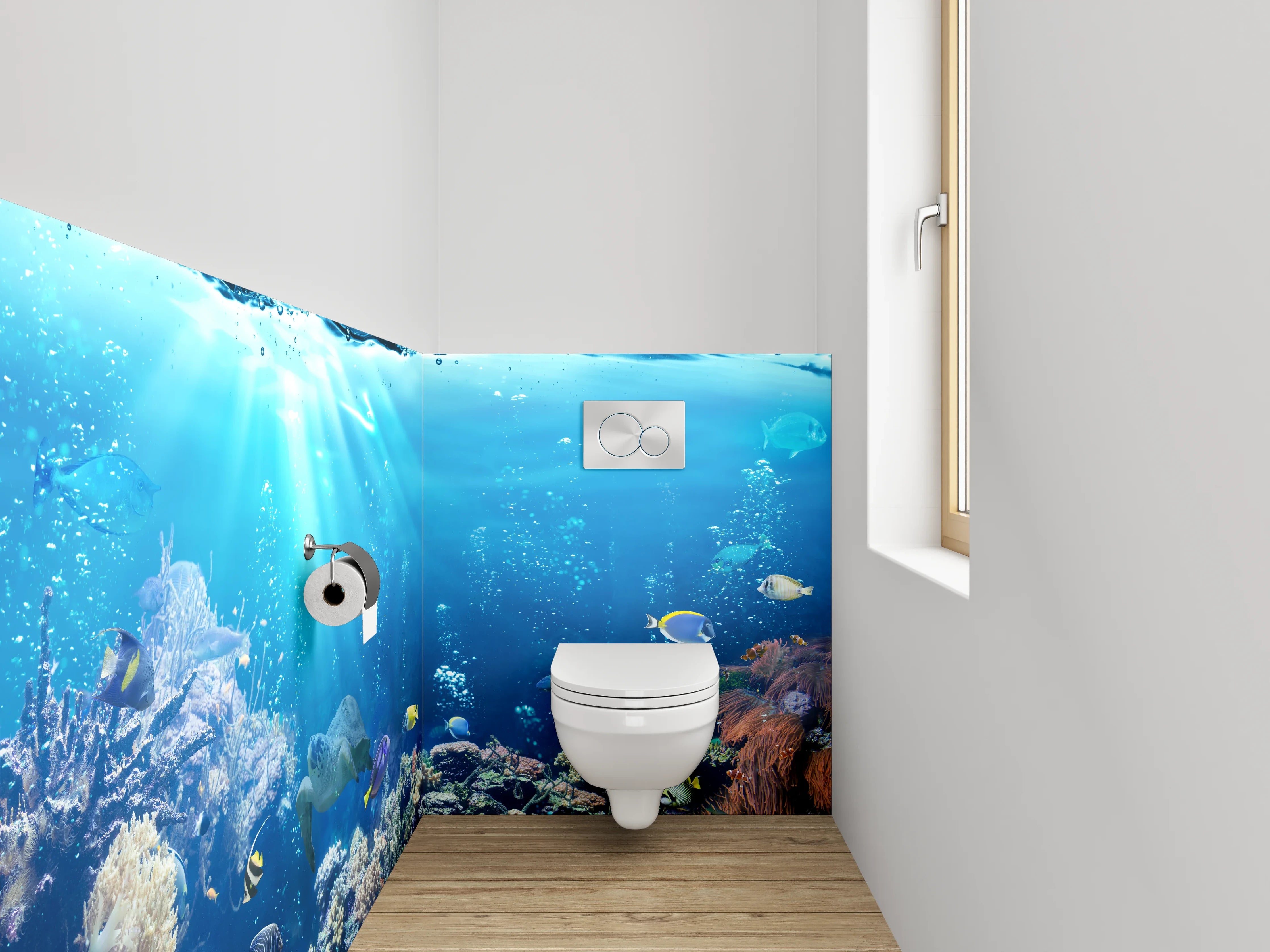 WC-Rückwand - Unterwasserwelt Korallen und Fische