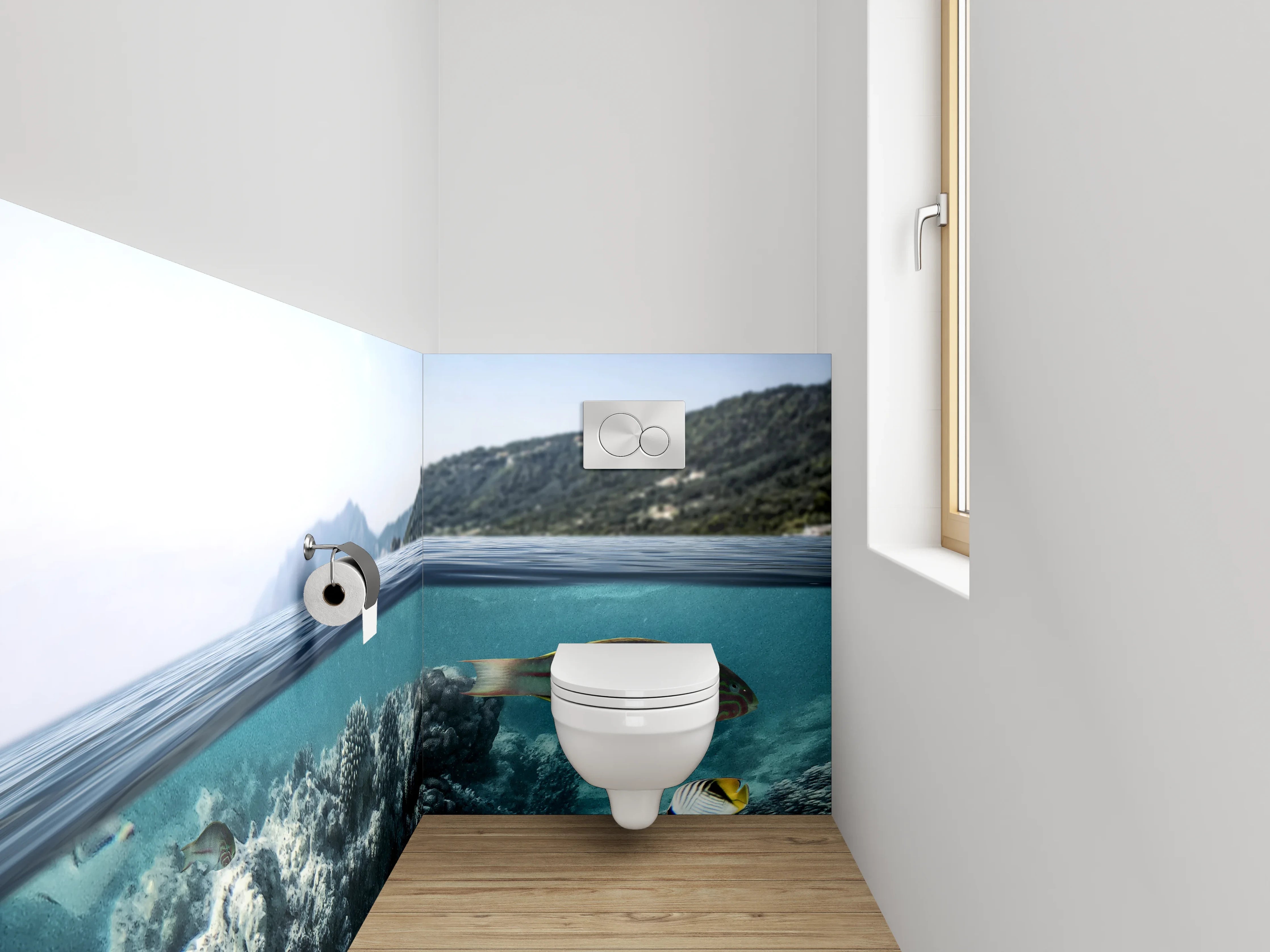 WC-Rückwand - Unterwasserwelt mit Korallen und Fischen