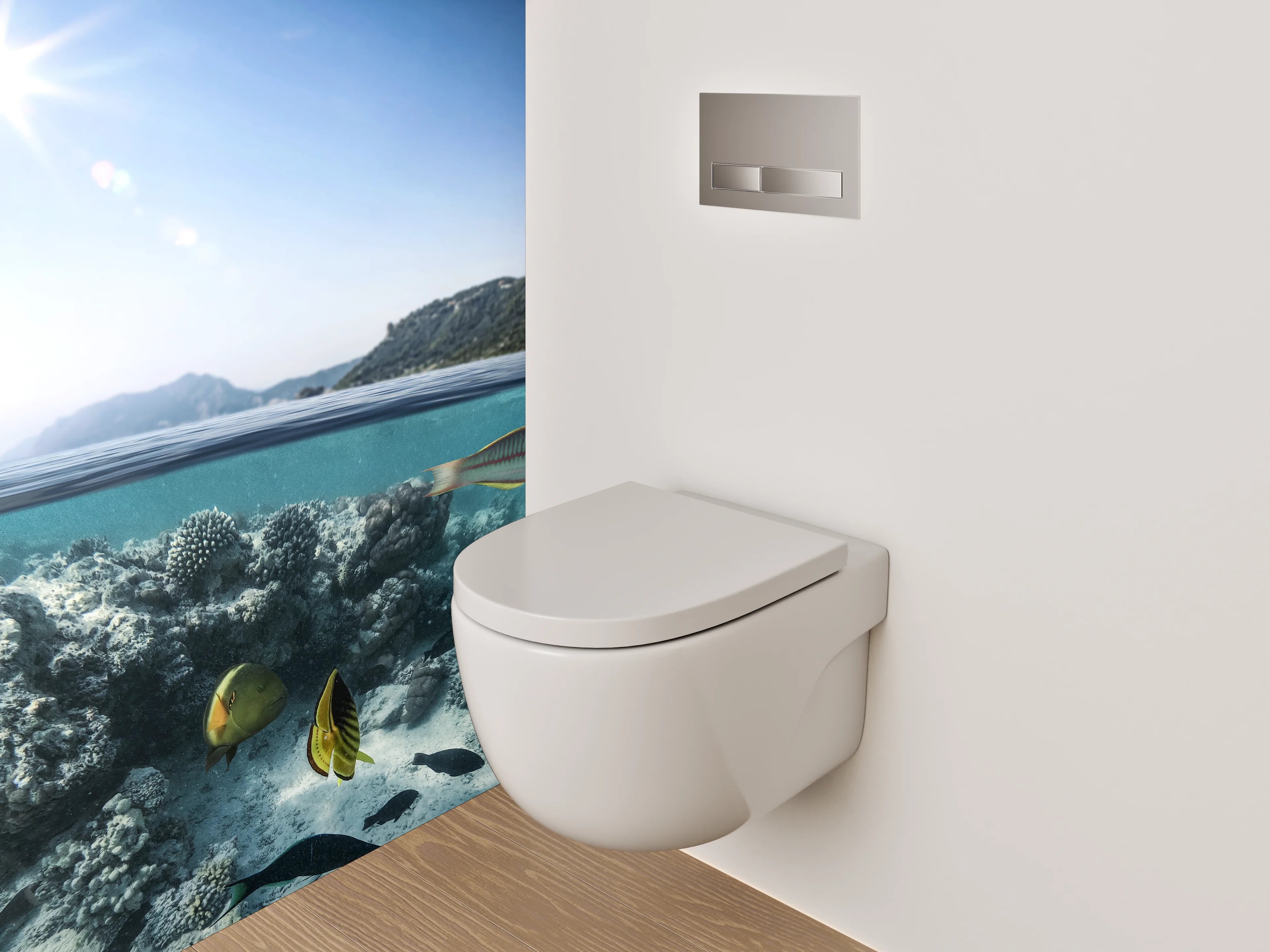 WC-Rückwand - Unterwasserwelt mit Korallen und Fischen