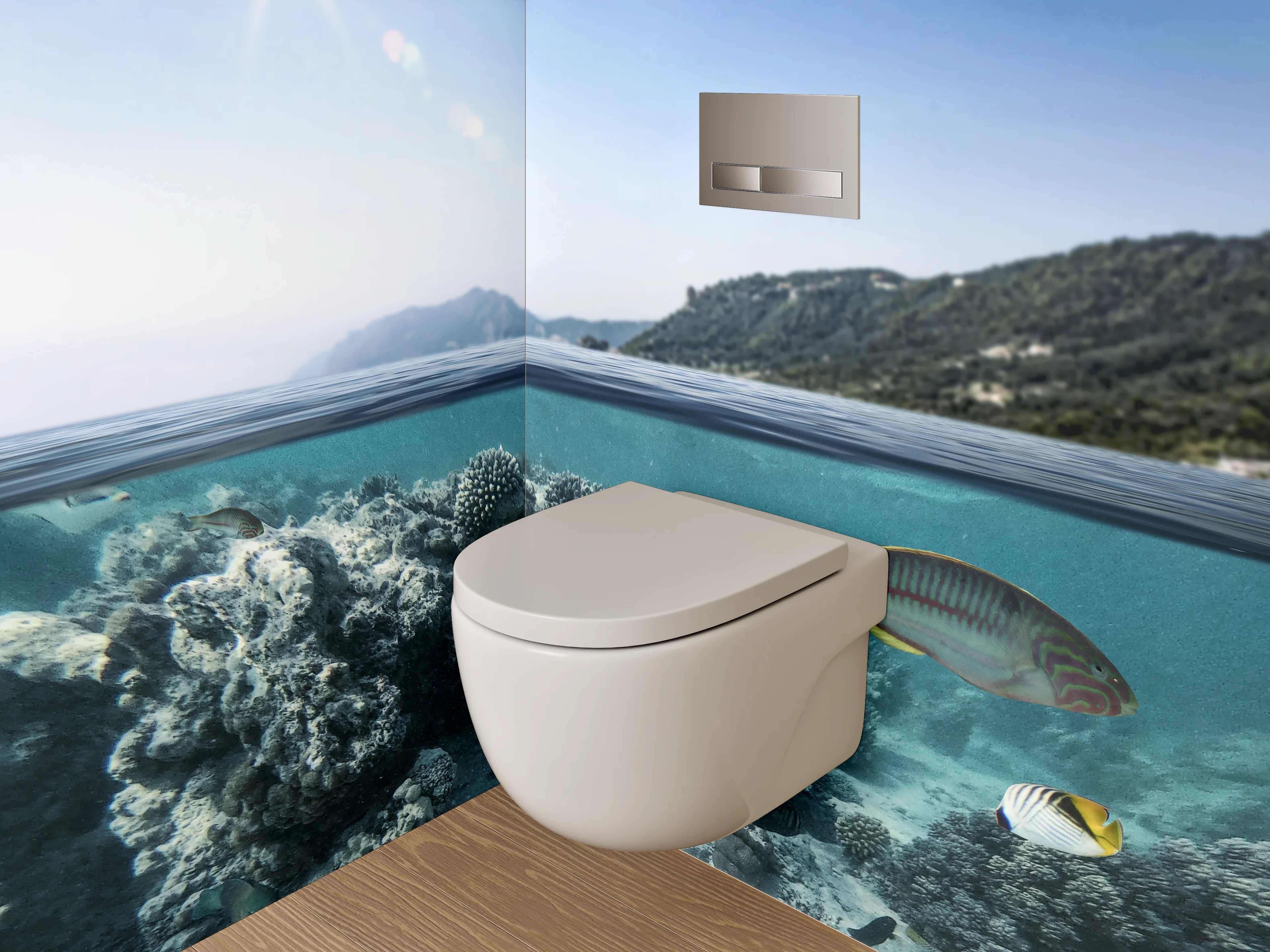 WC-Rückwand - Unterwasserwelt mit Korallen und Fischen